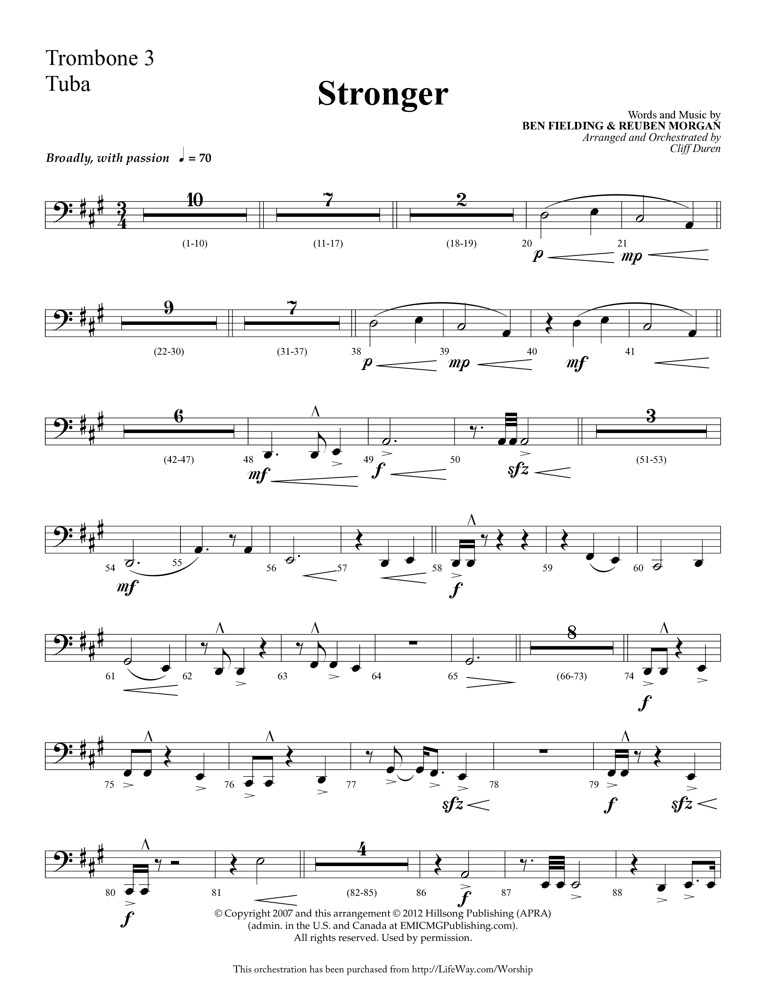 Stronger (Choral Anthem SATB) Trombone 3/Tuba (Lifeway Choral / Arr. Cliff Duren)