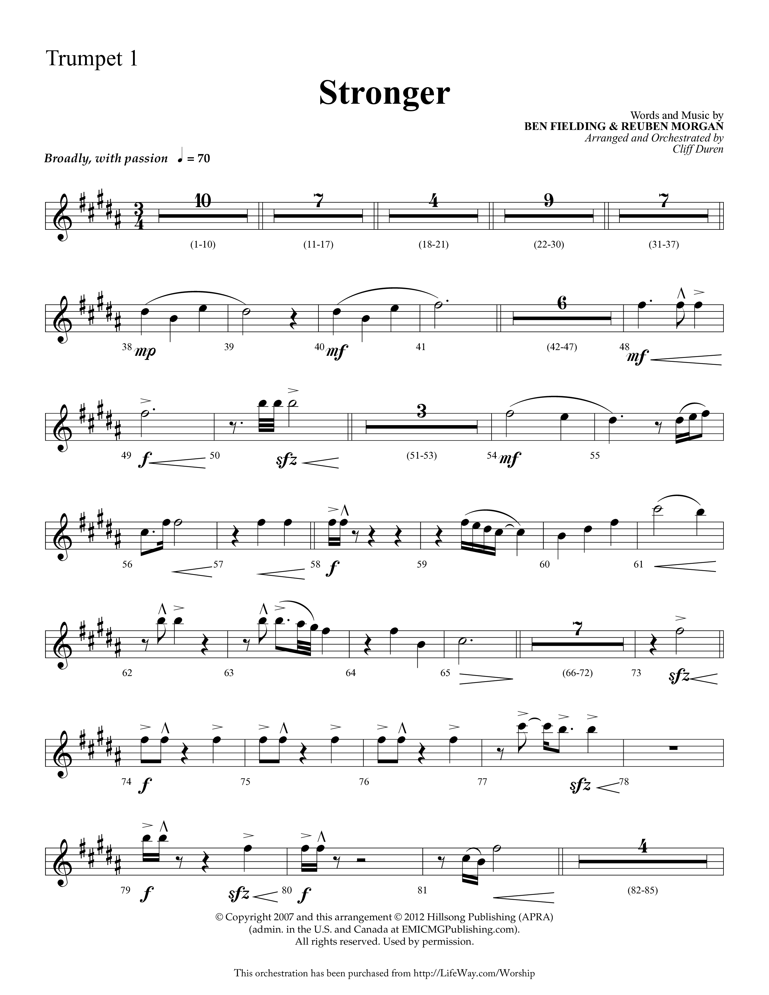 Stronger (Choral Anthem SATB) Trumpet 1 (Lifeway Choral / Arr. Cliff Duren)