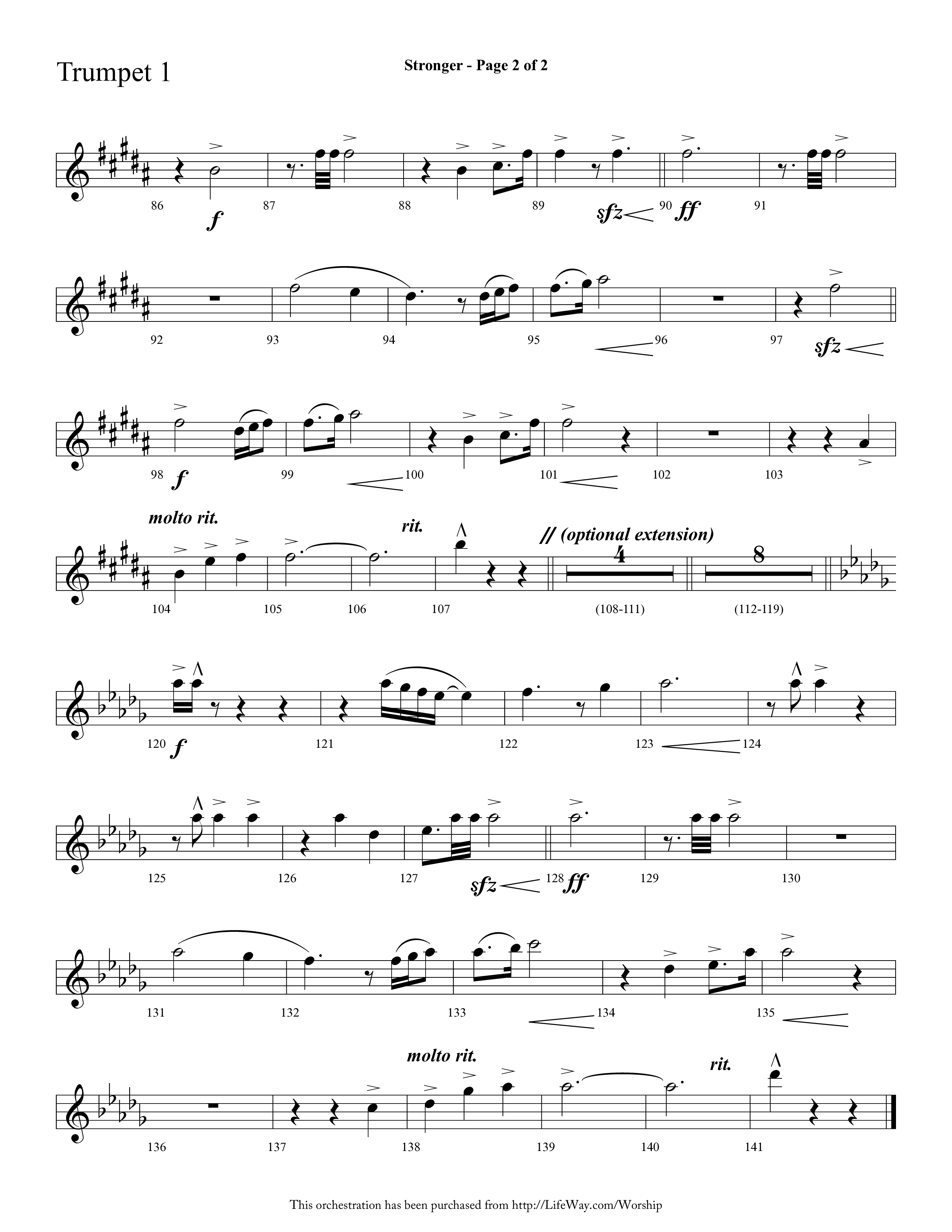 Stronger (Choral Anthem SATB) Trumpet 1 (Lifeway Choral / Arr. Cliff Duren)