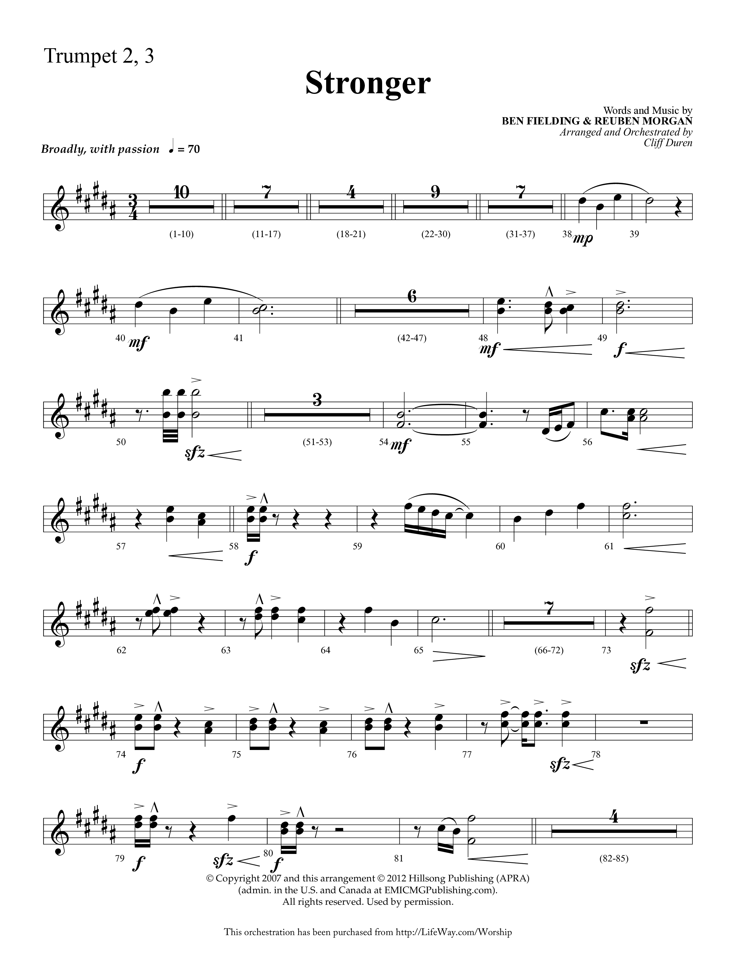 Stronger (Choral Anthem SATB) Trumpet 2/3 (Lifeway Choral / Arr. Cliff Duren)