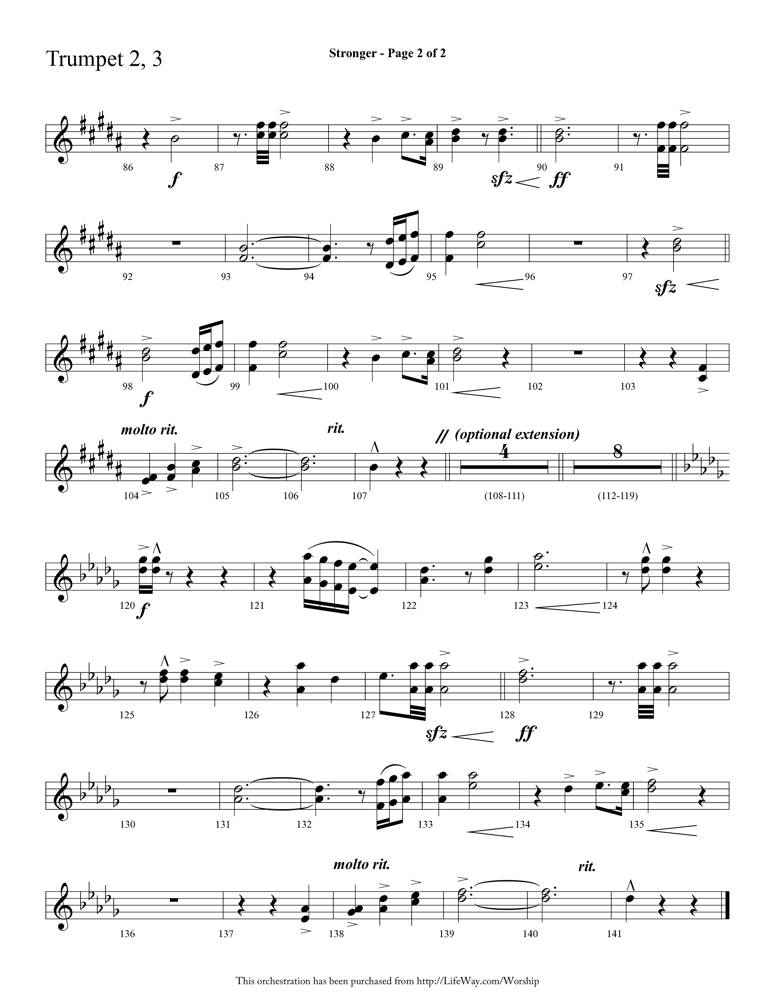 Stronger (Choral Anthem SATB) Trumpet 2/3 (Lifeway Choral / Arr. Cliff Duren)
