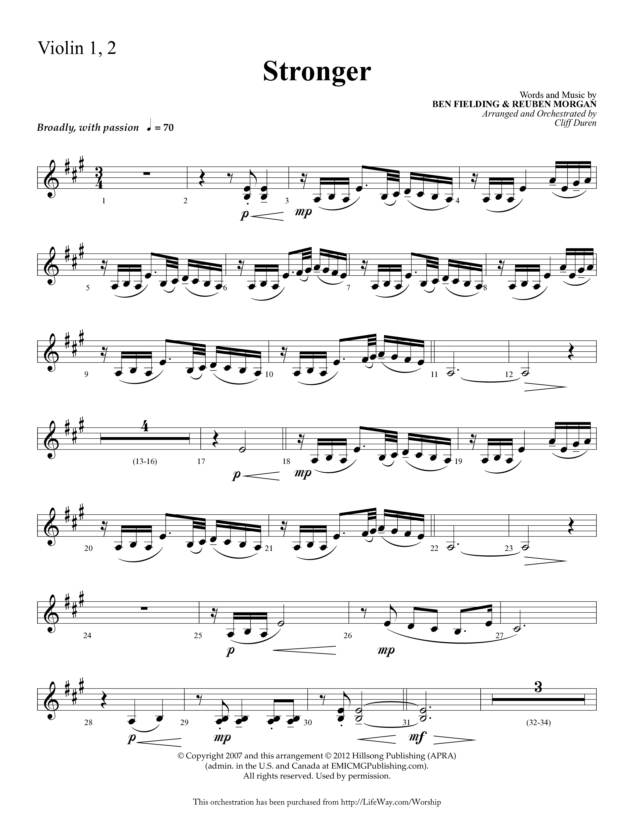 Stronger (Choral Anthem SATB) Violin 1/2 (Lifeway Choral / Arr. Cliff Duren)