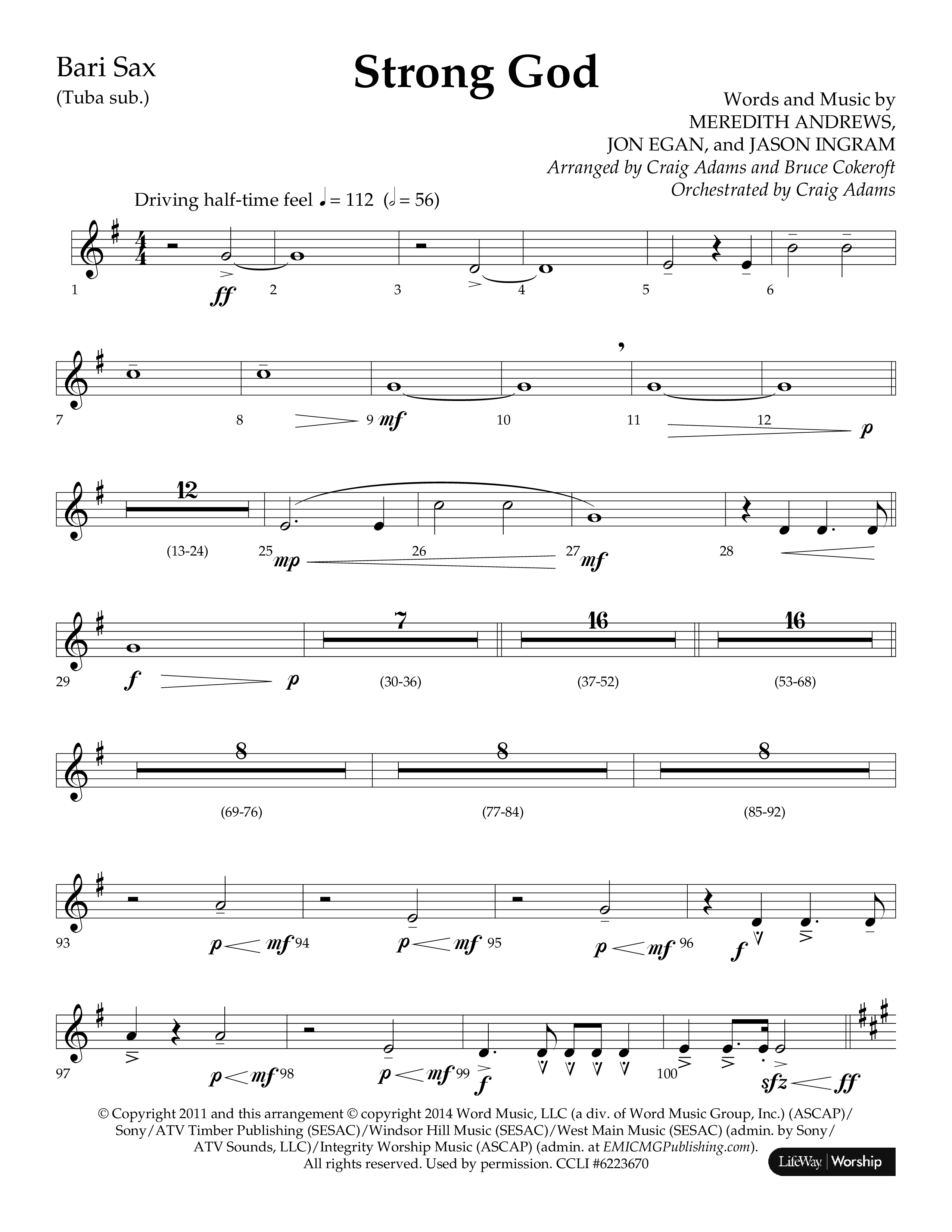 Strong God (Choral Anthem SATB) Bari Sax (Lifeway Choral / Arr. Craig Adams / Arr. Bruce Cokeroft / Orch. Craig Adams)