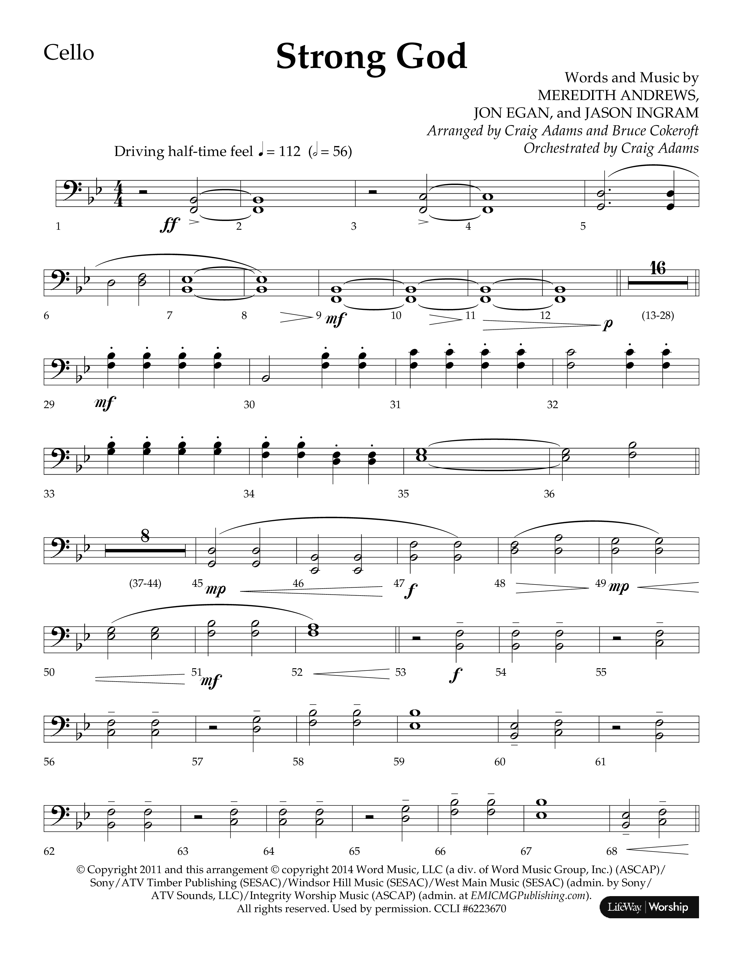 Strong God (Choral Anthem SATB) Cello (Lifeway Choral / Arr. Craig Adams / Arr. Bruce Cokeroft / Orch. Craig Adams)