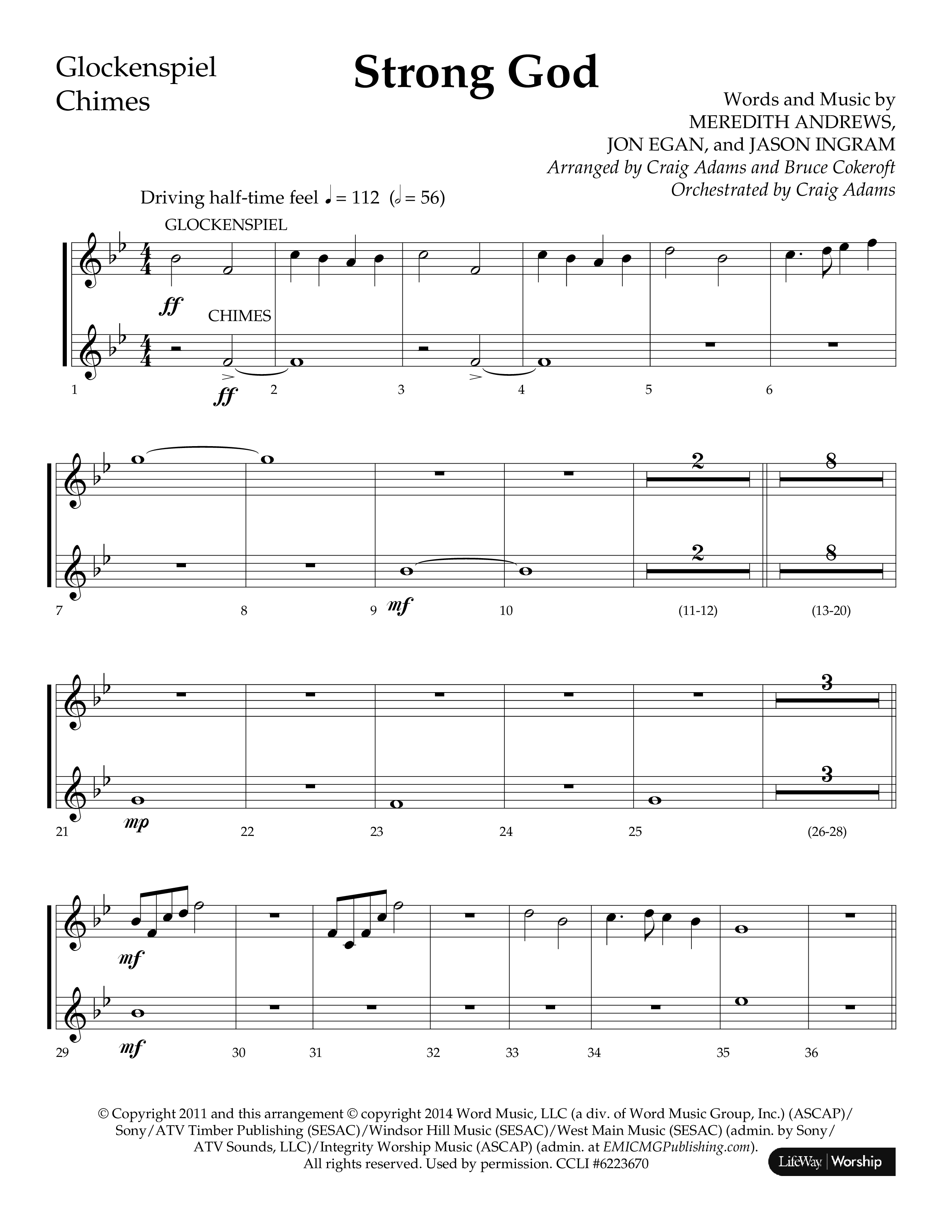 Strong God (Choral Anthem SATB) Chimes/Glockenspiel (Lifeway Choral / Arr. Craig Adams / Arr. Bruce Cokeroft / Orch. Craig Adams)