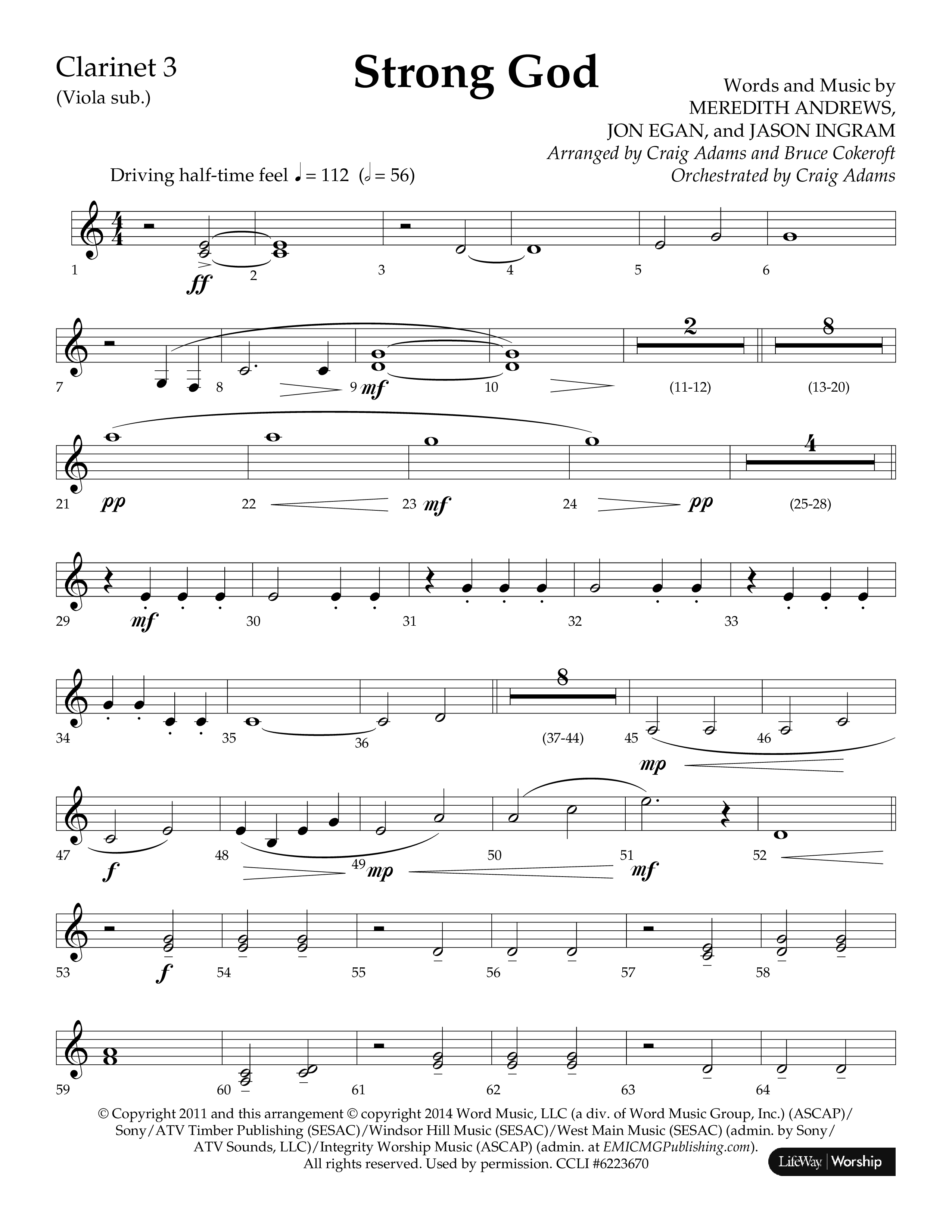 Strong God (Choral Anthem SATB) Clarinet 3 (Lifeway Choral / Arr. Craig Adams / Arr. Bruce Cokeroft / Orch. Craig Adams)