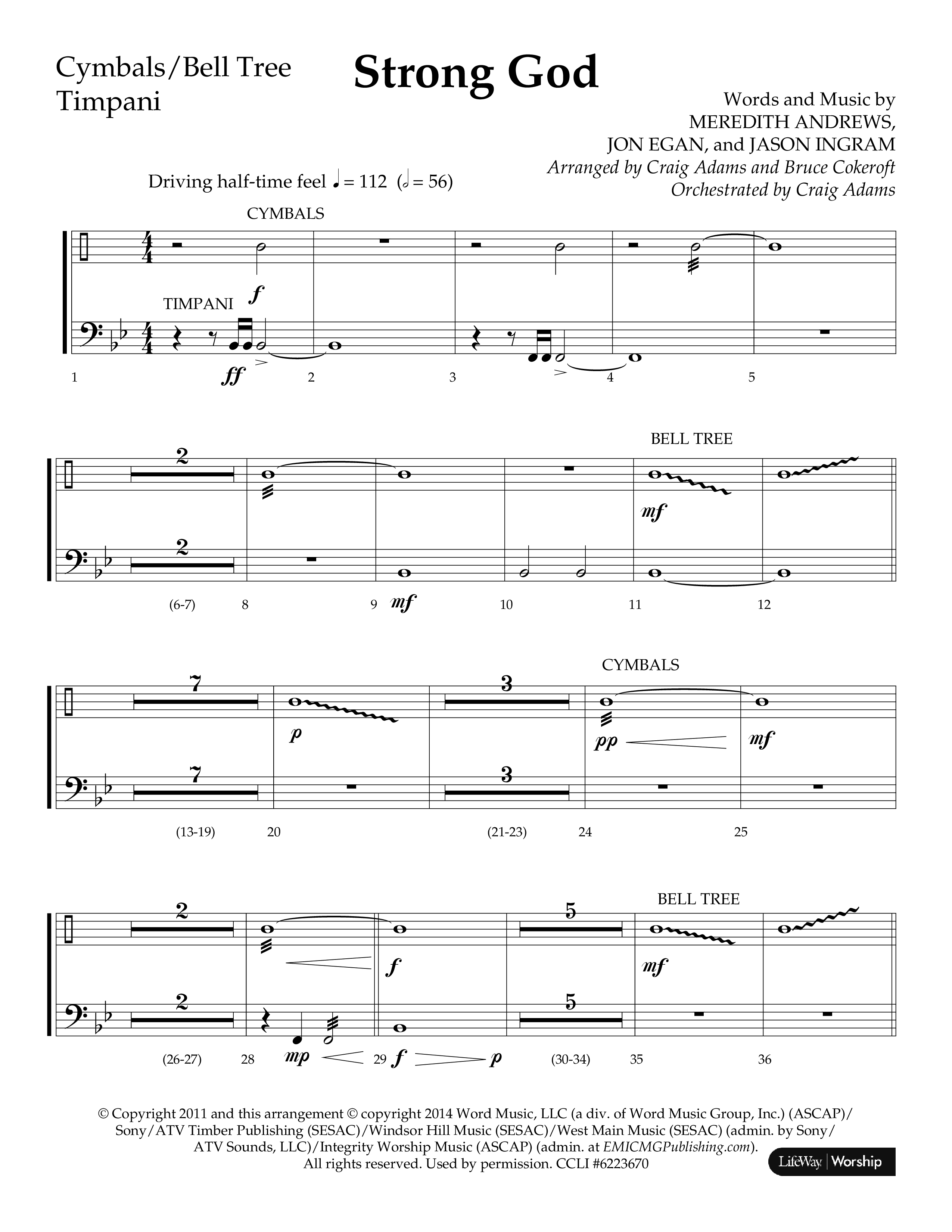 Strong God (Choral Anthem SATB) Cymbals (Lifeway Choral / Arr. Craig Adams / Arr. Bruce Cokeroft / Orch. Craig Adams)