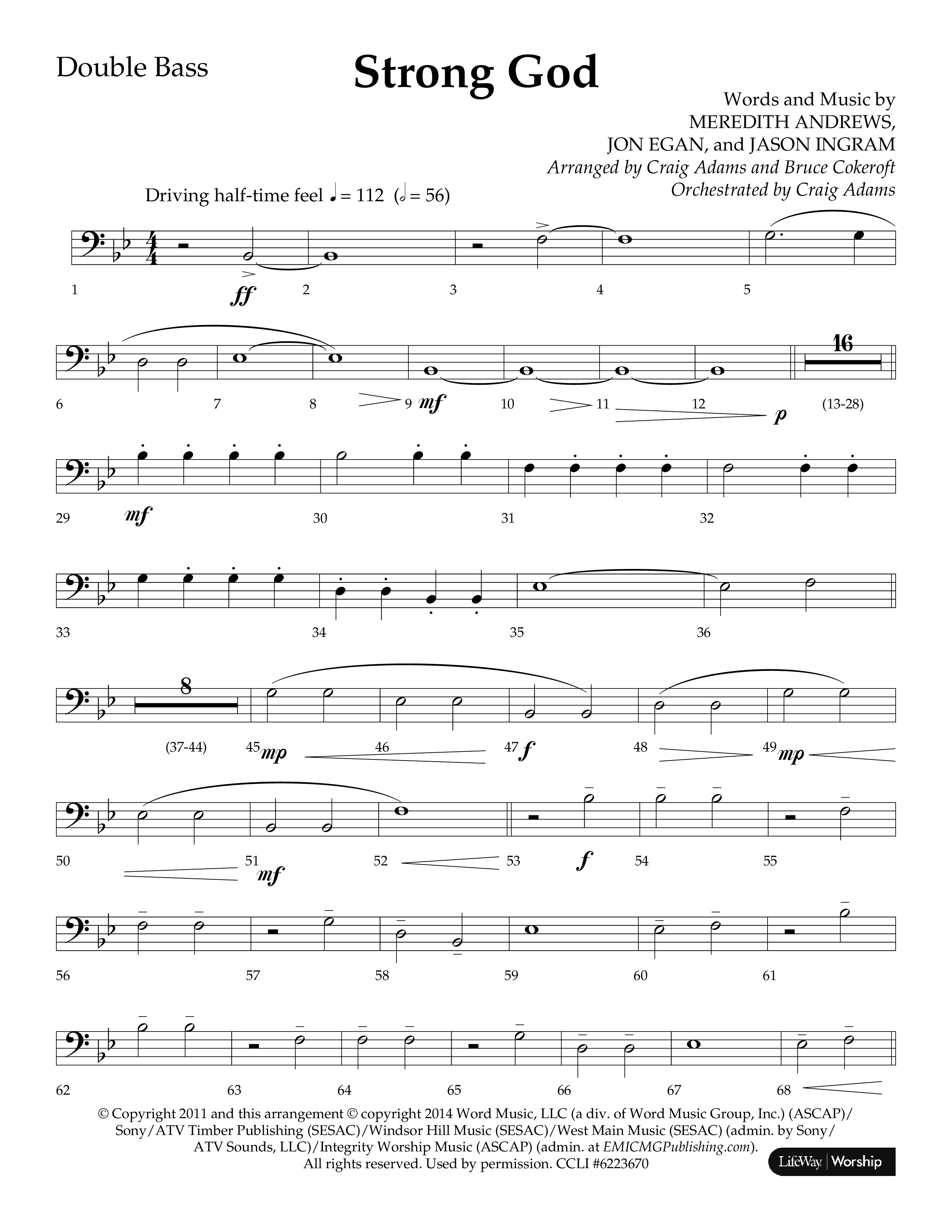 Strong God (Choral Anthem SATB) Double Bass (Lifeway Choral / Arr. Craig Adams / Arr. Bruce Cokeroft / Orch. Craig Adams)