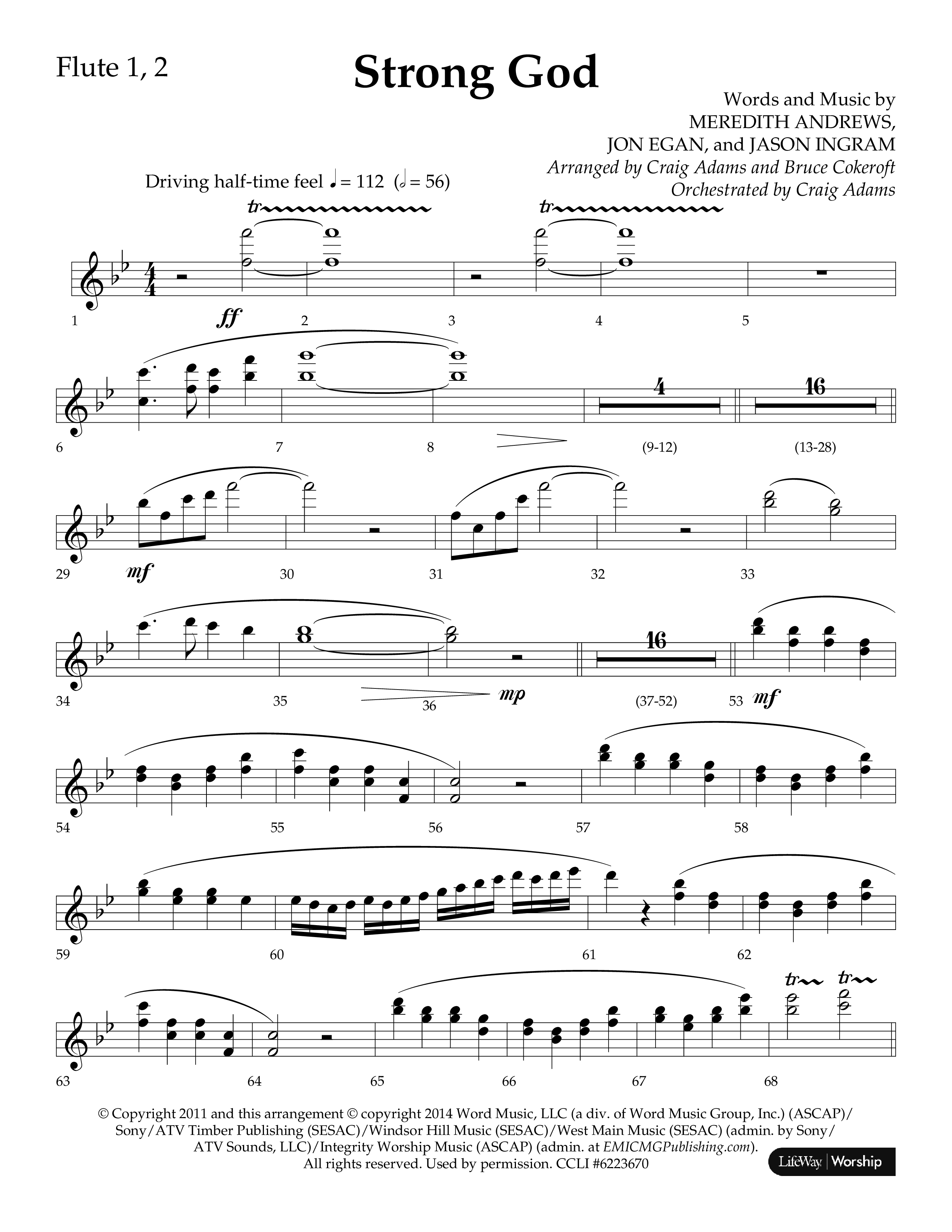 Strong God (Choral Anthem SATB) Flute 1/2 (Lifeway Choral / Arr. Craig Adams / Arr. Bruce Cokeroft / Orch. Craig Adams)