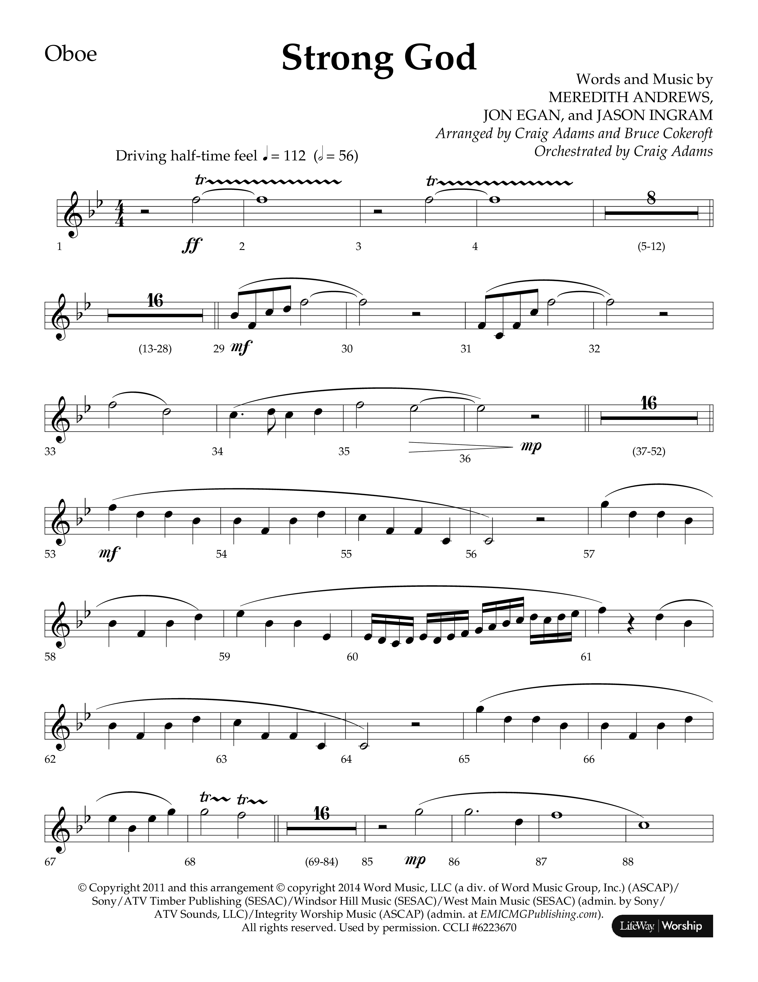 Strong God (Choral Anthem SATB) Oboe (Lifeway Choral / Arr. Craig Adams / Arr. Bruce Cokeroft / Orch. Craig Adams)