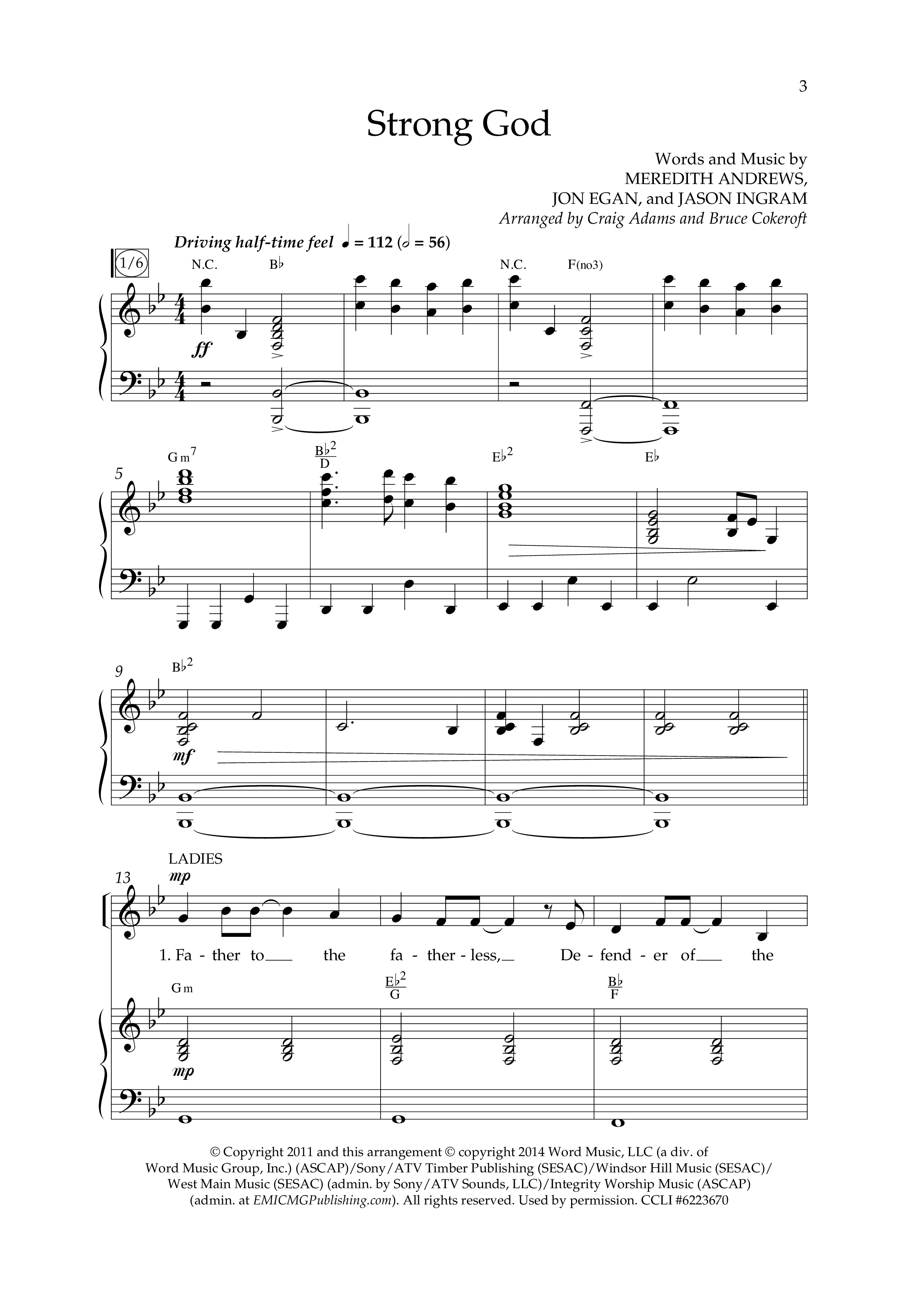 Strong God (Choral Anthem SATB) Anthem (SATB/Piano) (Lifeway Choral / Arr. Craig Adams / Arr. Bruce Cokeroft / Orch. Craig Adams)