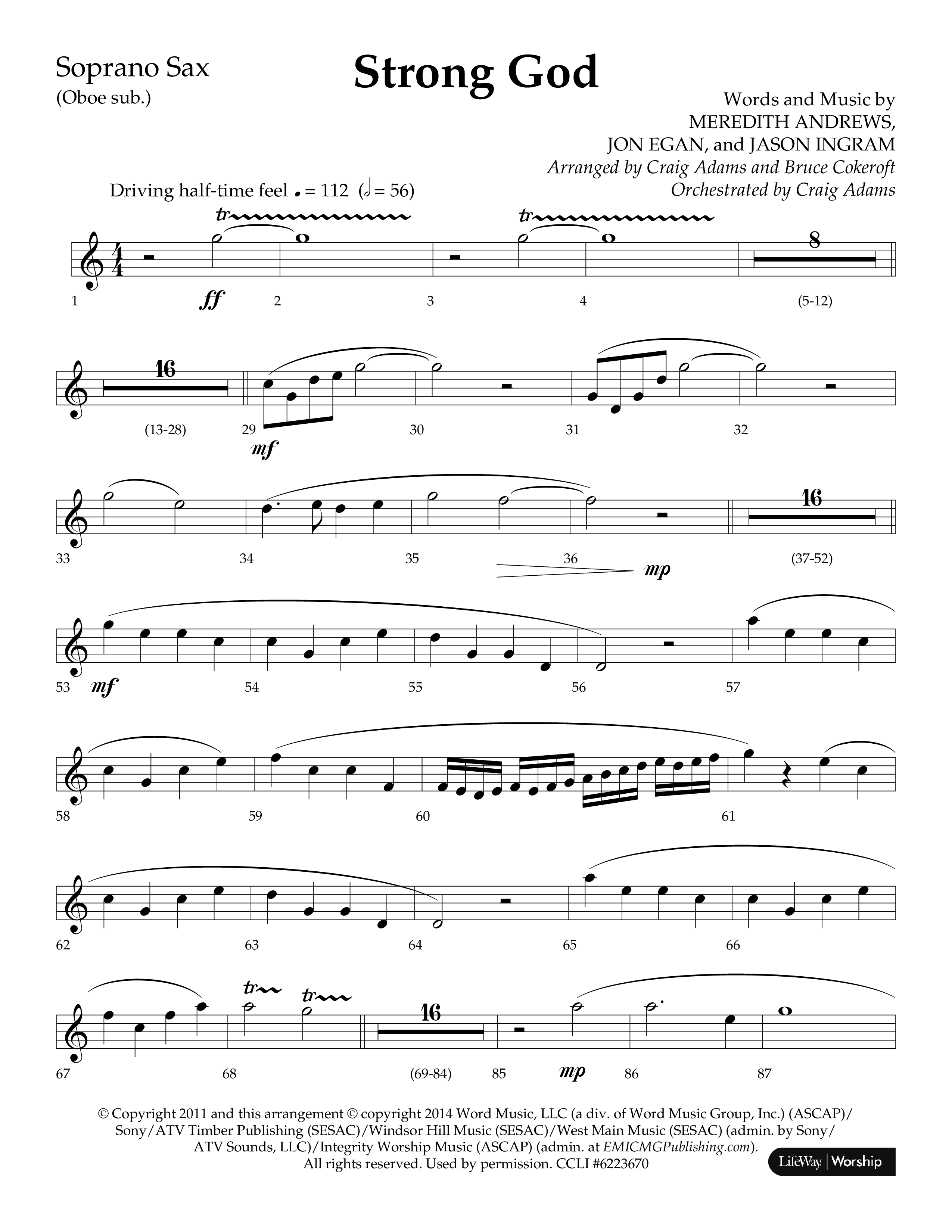 Strong God (Choral Anthem SATB) Soprano Sax (Lifeway Choral / Arr. Craig Adams / Arr. Bruce Cokeroft / Orch. Craig Adams)