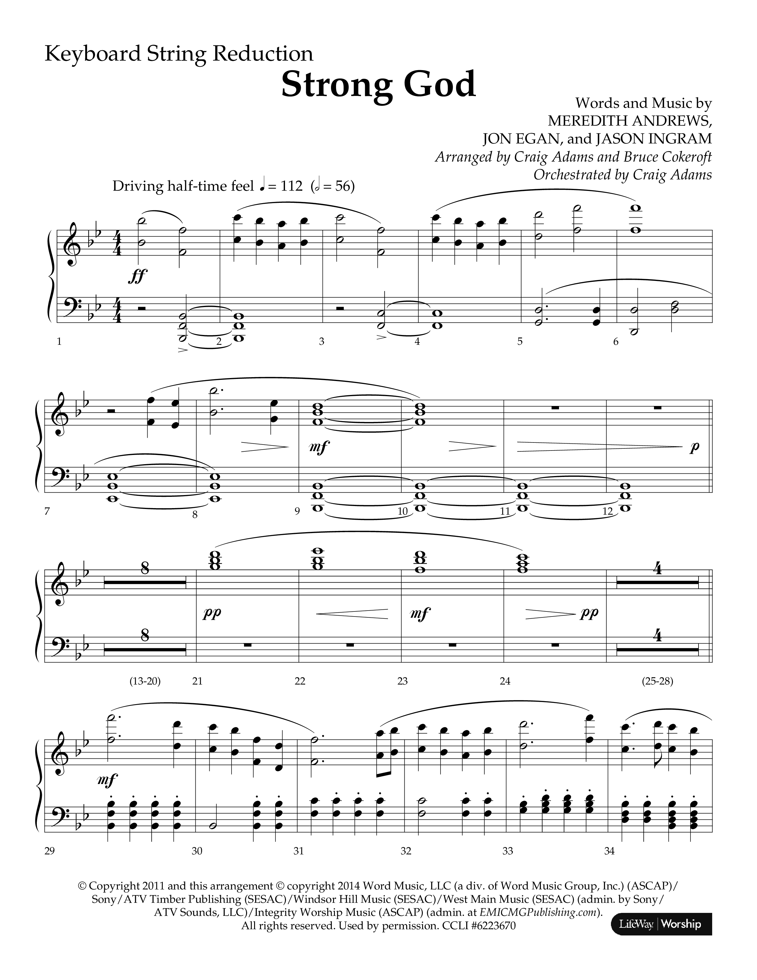 Strong God (Choral Anthem SATB) String Reduction (Lifeway Choral / Arr. Craig Adams / Arr. Bruce Cokeroft / Orch. Craig Adams)