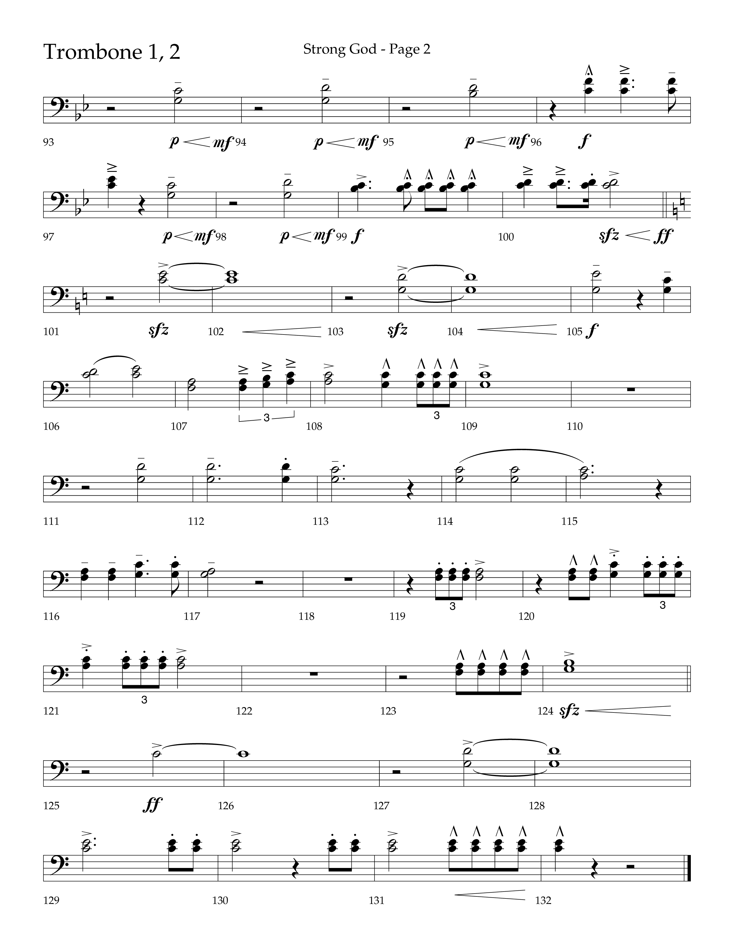 Strong God (Choral Anthem SATB) Trombone 1/2 (Lifeway Choral / Arr. Craig Adams / Arr. Bruce Cokeroft / Orch. Craig Adams)