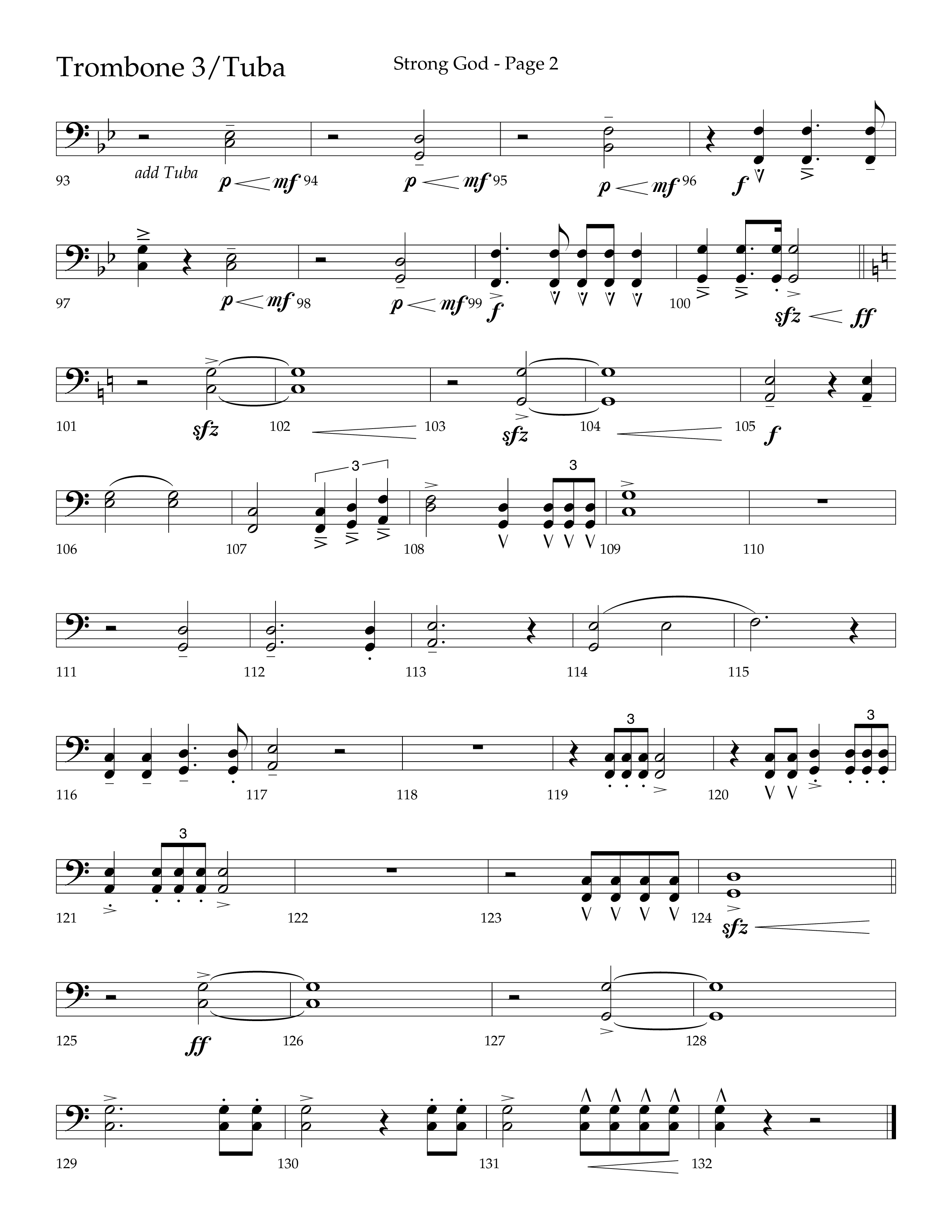 Strong God (Choral Anthem SATB) Trombone 3/Tuba (Lifeway Choral / Arr. Craig Adams / Arr. Bruce Cokeroft / Orch. Craig Adams)