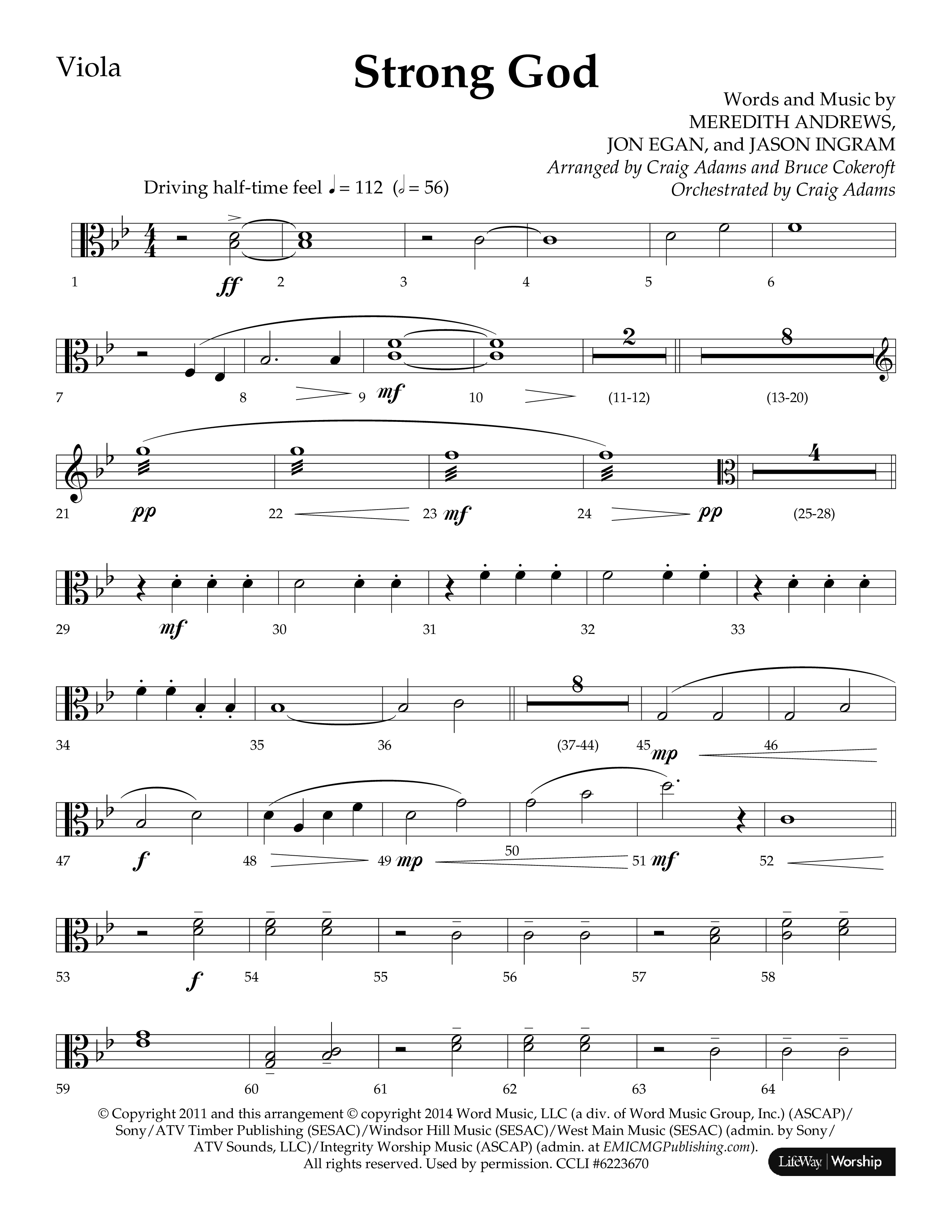 Strong God (Choral Anthem SATB) Viola (Lifeway Choral / Arr. Craig Adams / Arr. Bruce Cokeroft / Orch. Craig Adams)
