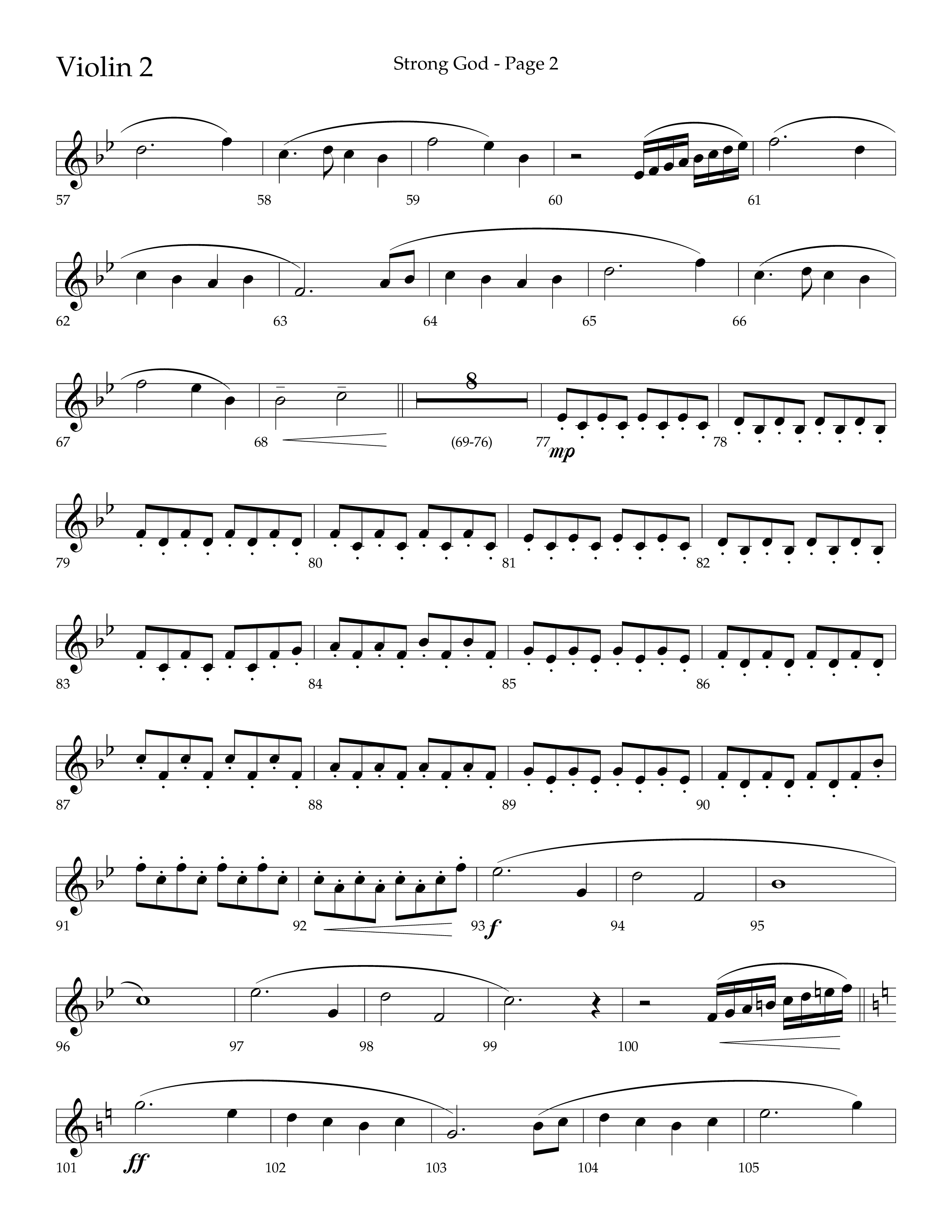 Strong God (Choral Anthem SATB) Violin 2 (Lifeway Choral / Arr. Craig Adams / Arr. Bruce Cokeroft / Orch. Craig Adams)