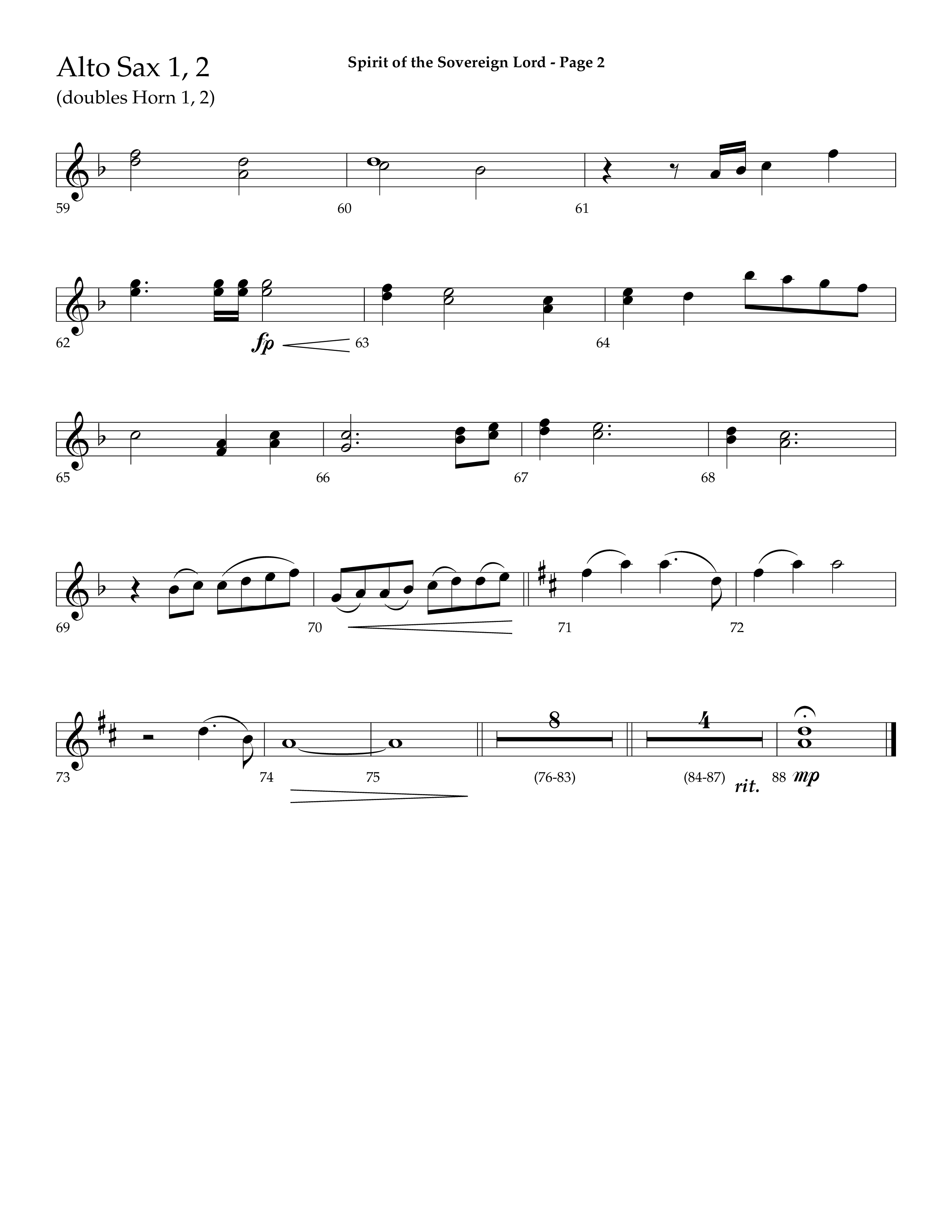 Spirit Of The Sovereign Lord (Choral Anthem SATB) Alto Sax 1/2 (Lifeway Choral / Arr. Mark Willard / Orch. Stephen K. Hand / Orch. Phillip Keveren)