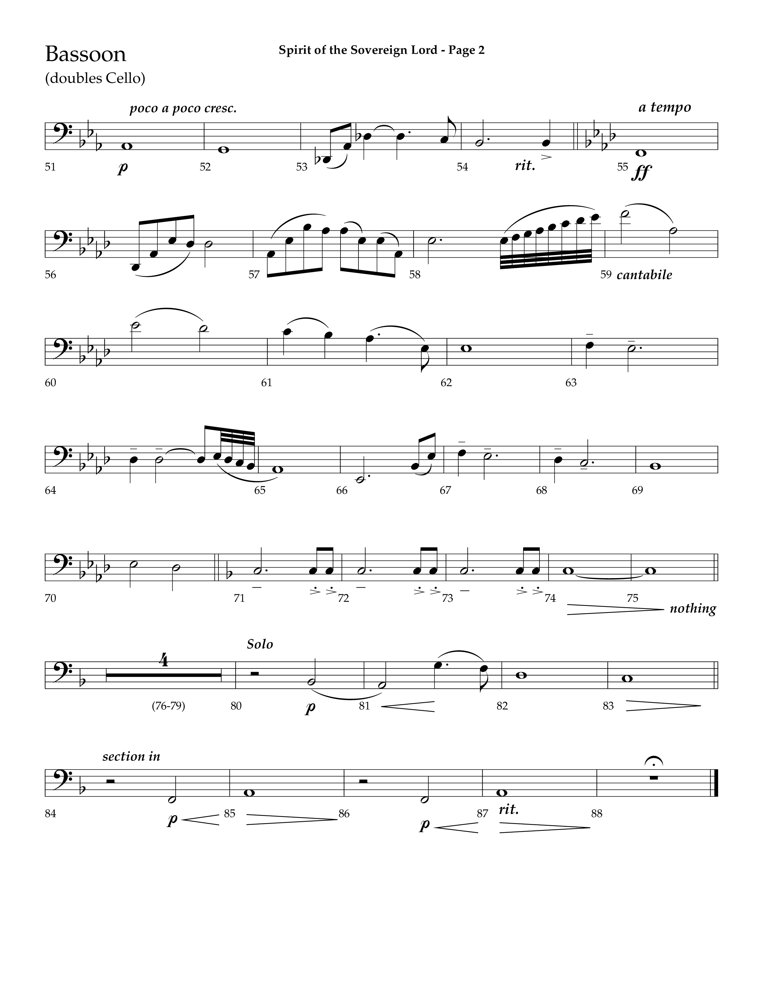 Spirit Of The Sovereign Lord (Choral Anthem SATB) Bassoon (Lifeway Choral / Arr. Mark Willard / Orch. Stephen K. Hand / Orch. Phillip Keveren)