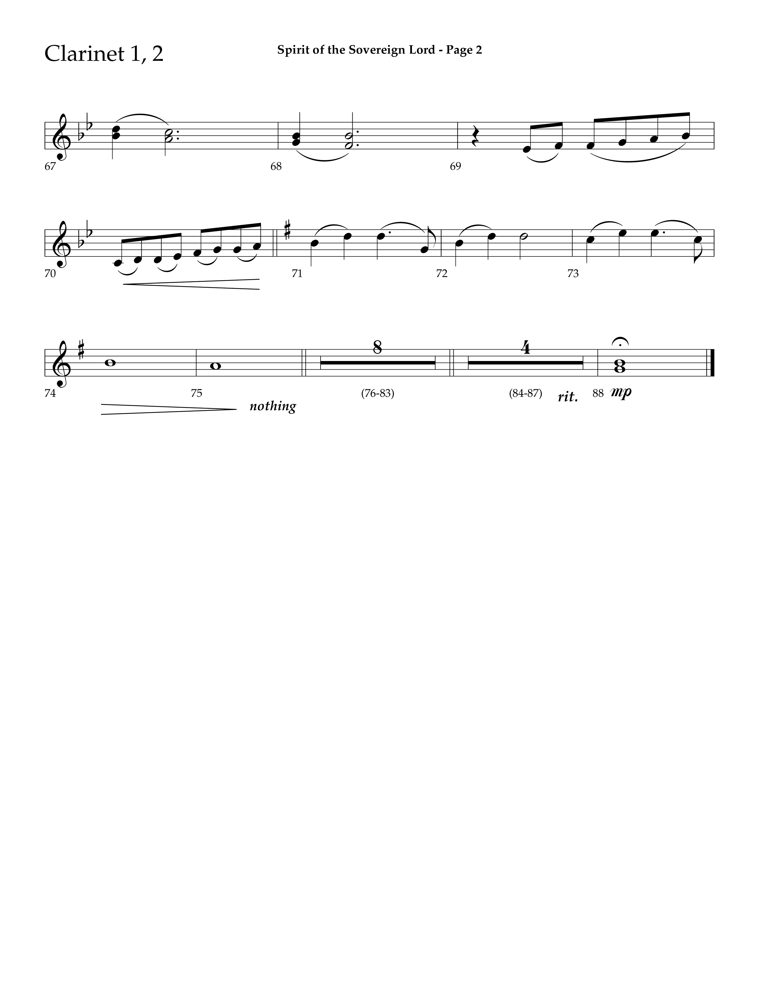 Spirit Of The Sovereign Lord (Choral Anthem SATB) Clarinet 1/2 (Lifeway Choral / Arr. Mark Willard / Orch. Stephen K. Hand / Orch. Phillip Keveren)