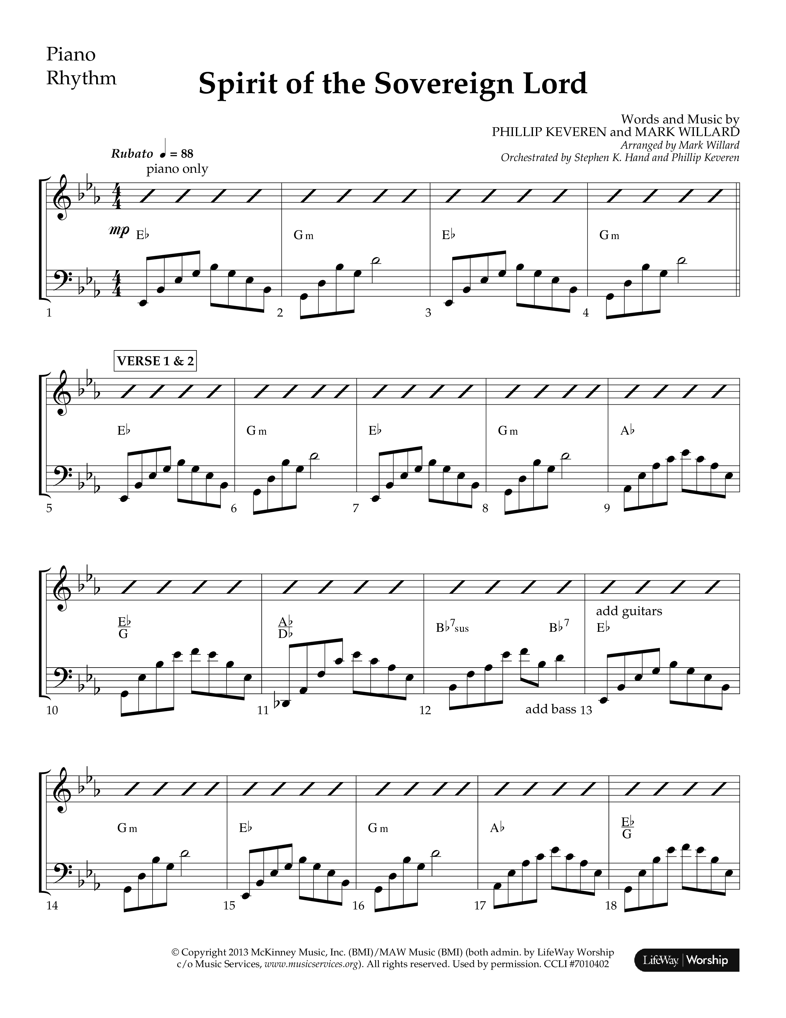 Spirit Of The Sovereign Lord (Choral Anthem SATB) Lead Melody & Rhythm (Lifeway Choral / Arr. Mark Willard / Orch. Stephen K. Hand / Orch. Phillip Keveren)