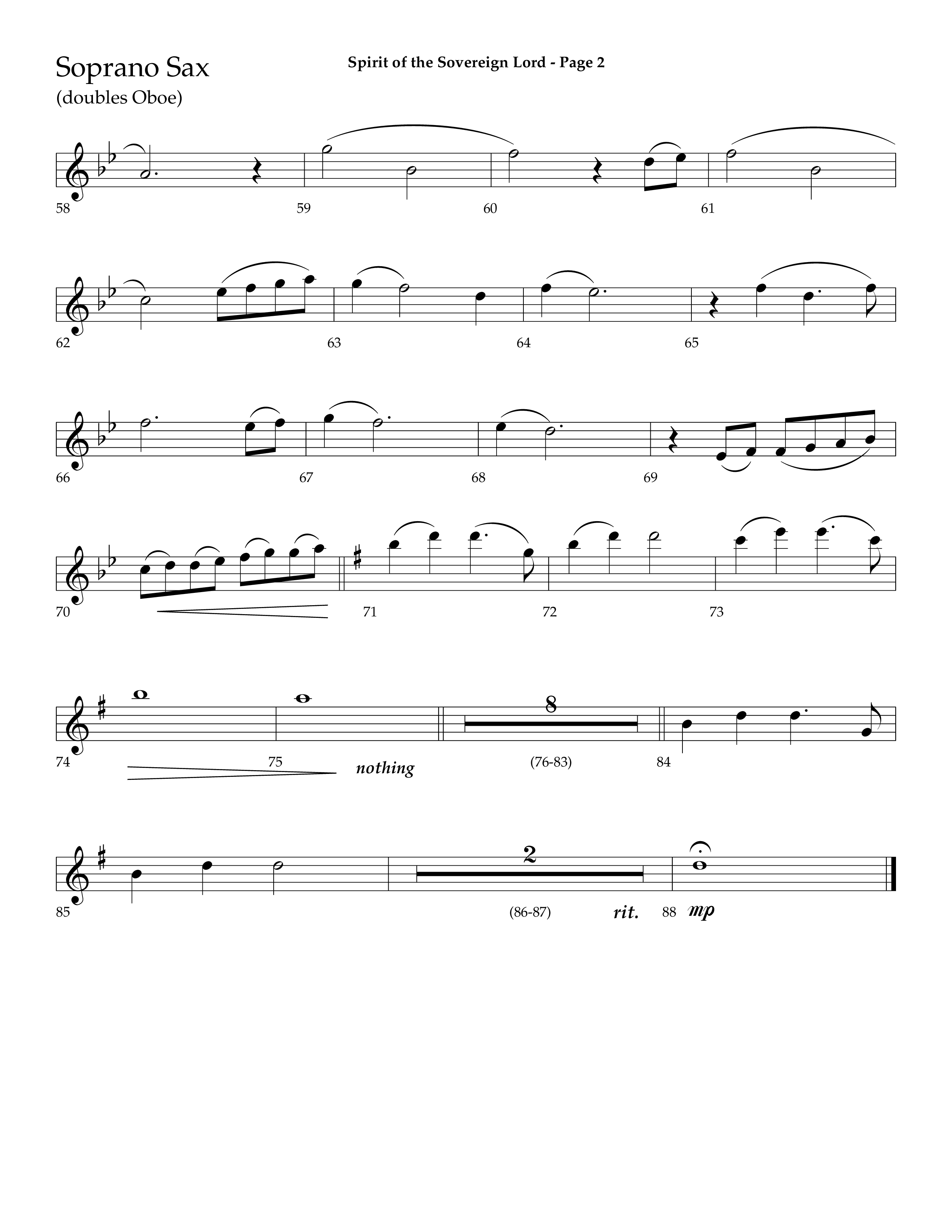 Spirit Of The Sovereign Lord (Choral Anthem SATB) Soprano Sax (Lifeway Choral / Arr. Mark Willard / Orch. Stephen K. Hand / Orch. Phillip Keveren)