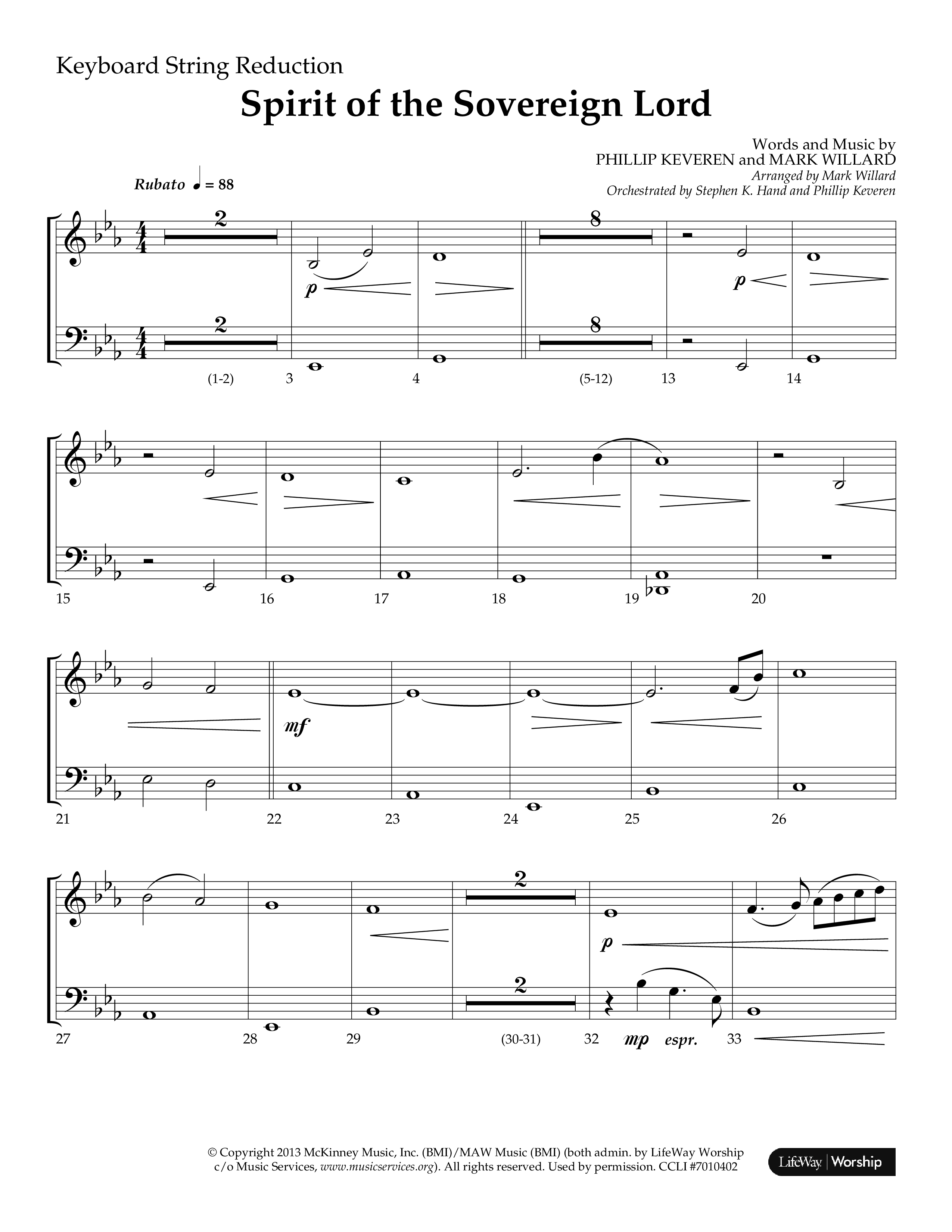 Spirit Of The Sovereign Lord (Choral Anthem SATB) String Reduction (Lifeway Choral / Arr. Mark Willard / Orch. Stephen K. Hand / Orch. Phillip Keveren)
