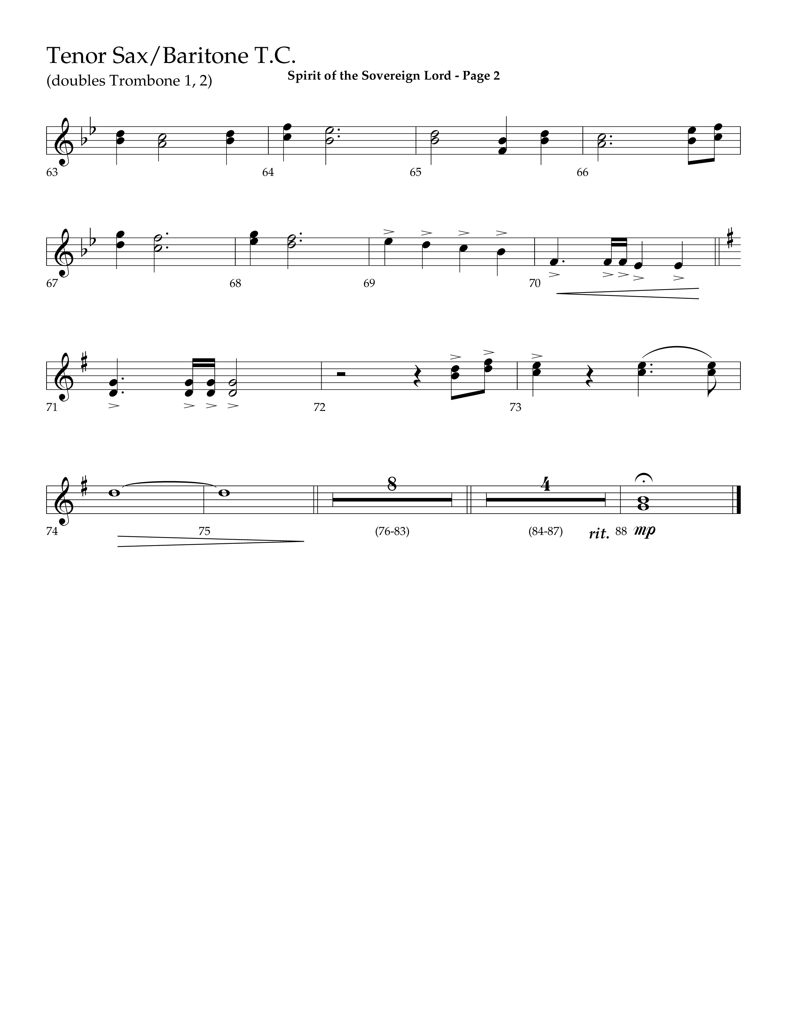 Spirit Of The Sovereign Lord (Choral Anthem SATB) Tenor Sax/Baritone T.C. (Lifeway Choral / Arr. Mark Willard / Orch. Stephen K. Hand / Orch. Phillip Keveren)