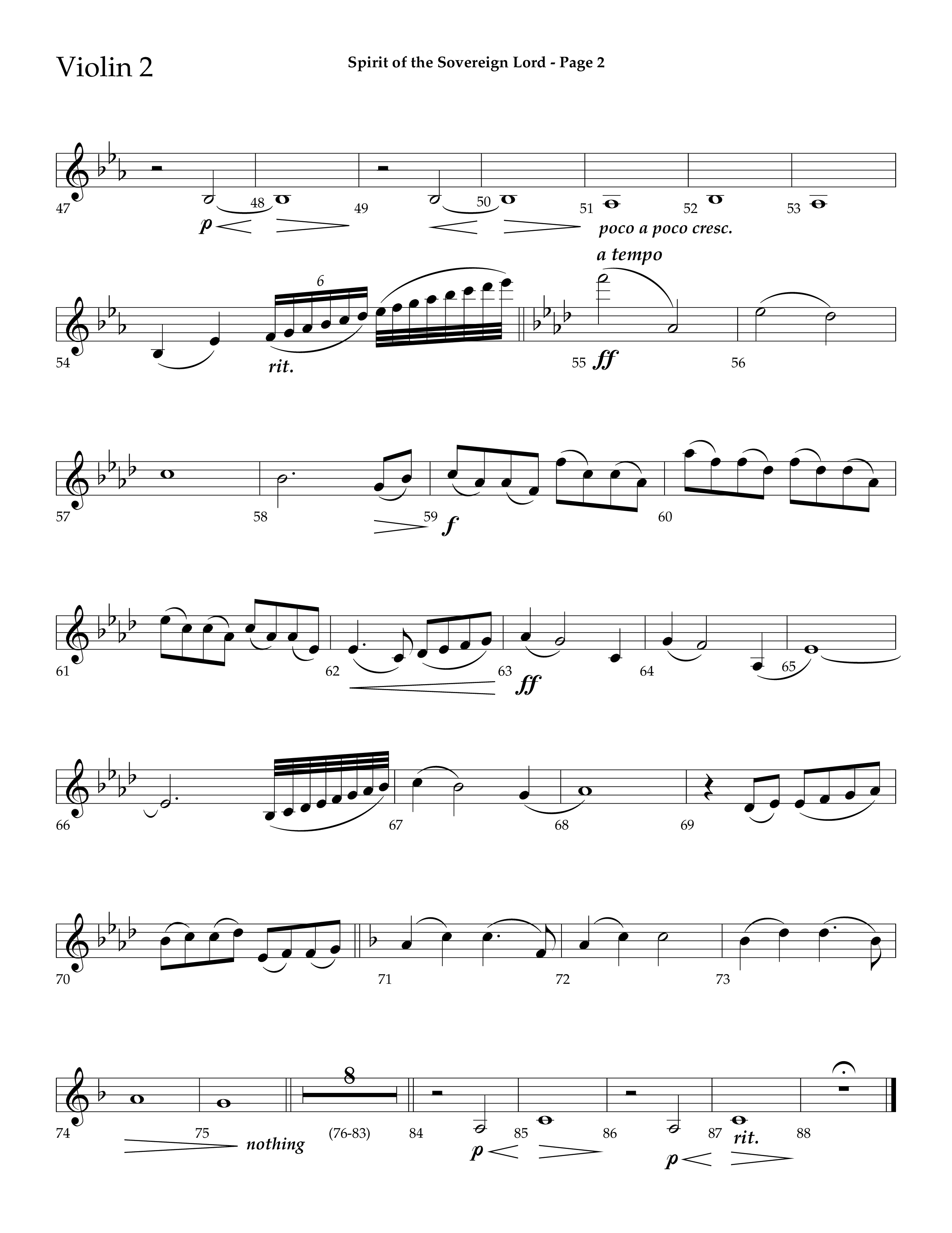 Spirit Of The Sovereign Lord (Choral Anthem SATB) Violin 2 (Lifeway Choral / Arr. Mark Willard / Orch. Stephen K. Hand / Orch. Phillip Keveren)