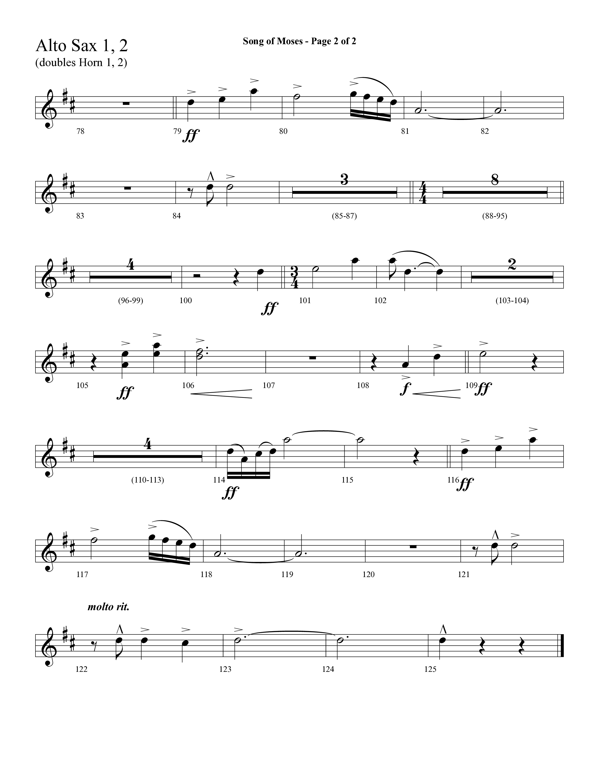 Song Of Moses (Choral Anthem SATB) Alto Sax 1/2 (Lifeway Choral / Arr. Cliff Duren)