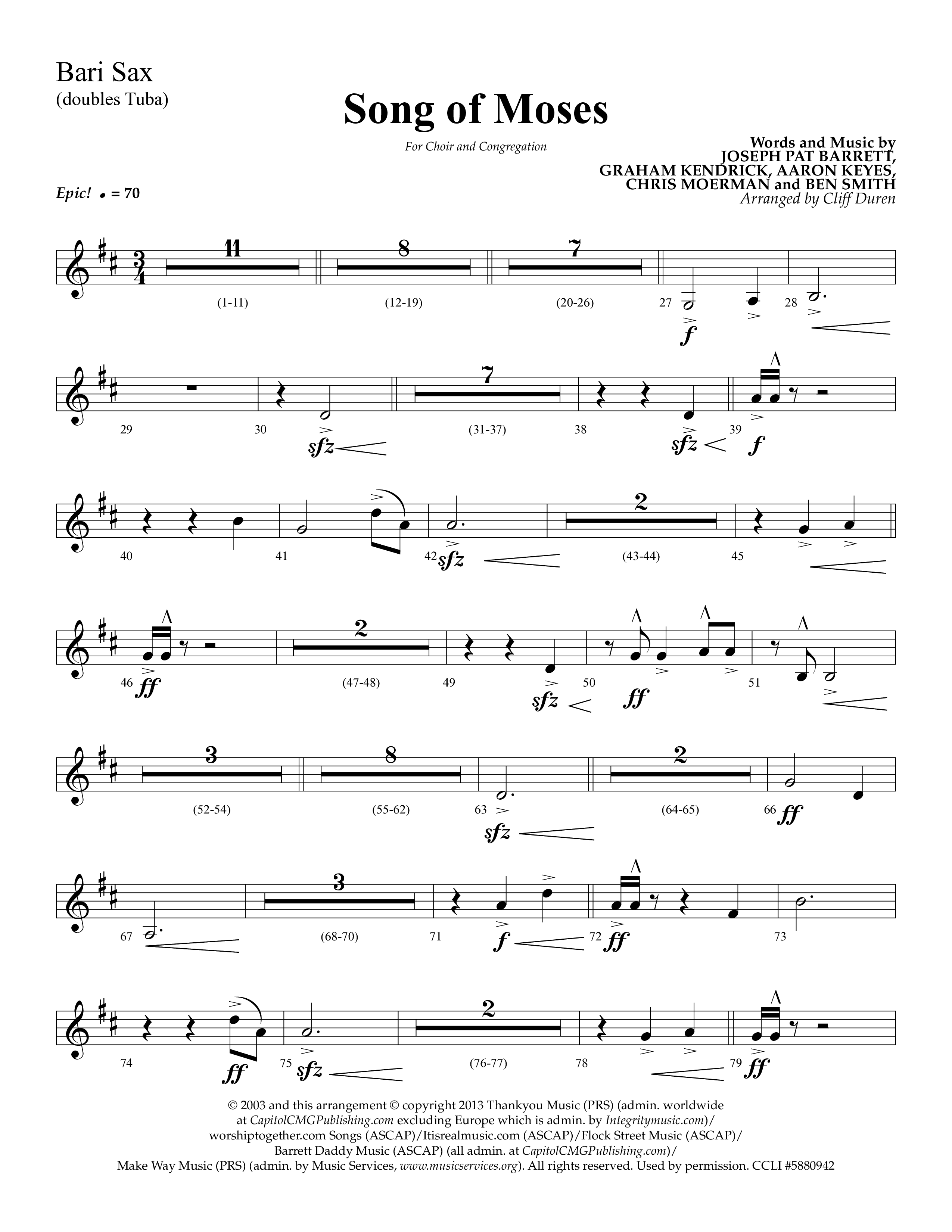 Song Of Moses (Choral Anthem SATB) Bari Sax (Lifeway Choral / Arr. Cliff Duren)