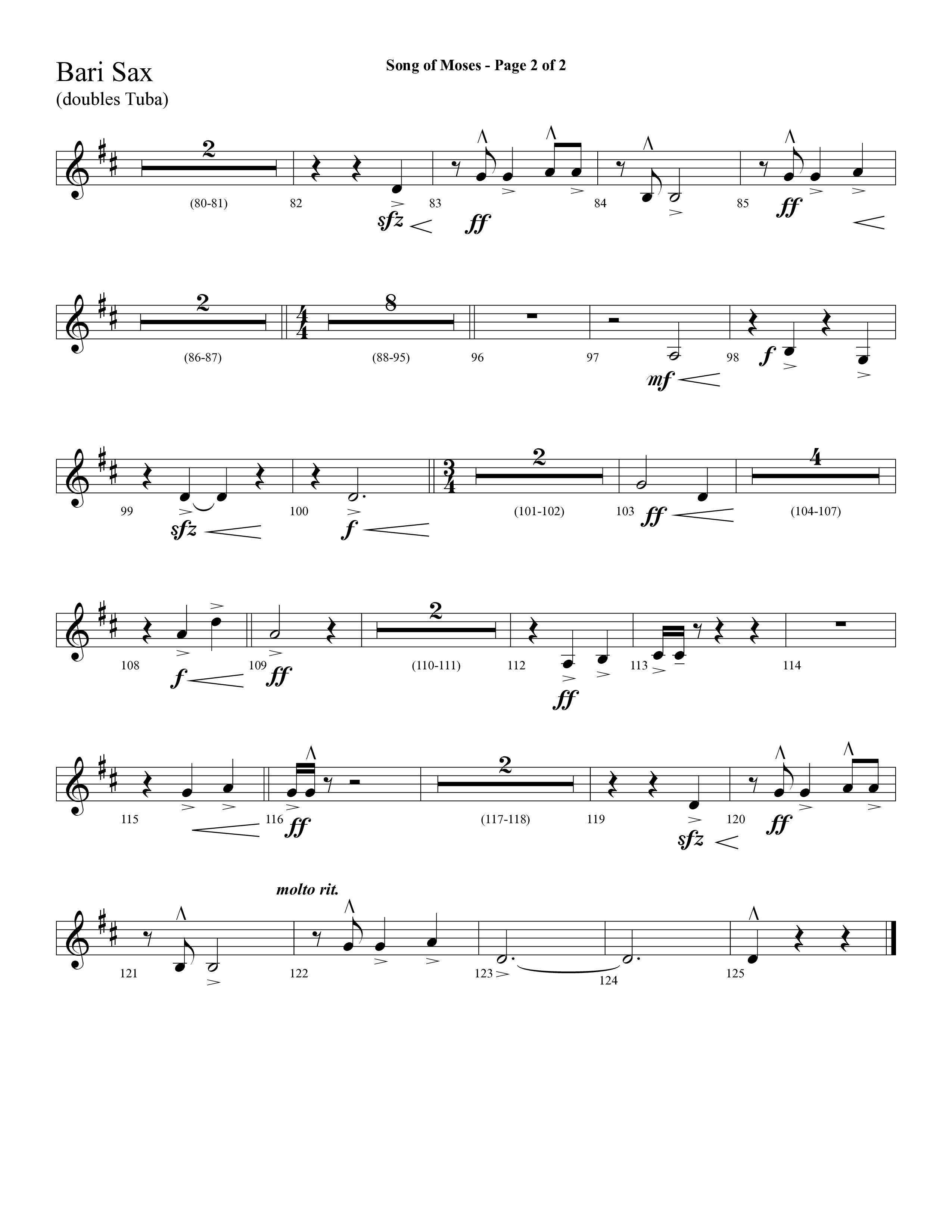 Song Of Moses (Choral Anthem SATB) Bari Sax (Lifeway Choral / Arr. Cliff Duren)