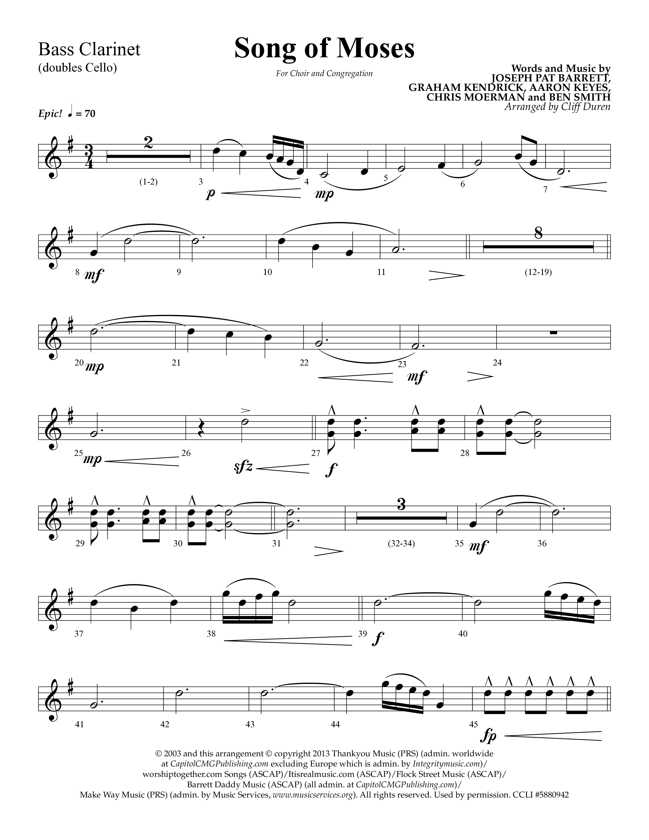 Song Of Moses (Choral Anthem SATB) Bass Clarinet (Lifeway Choral / Arr. Cliff Duren)