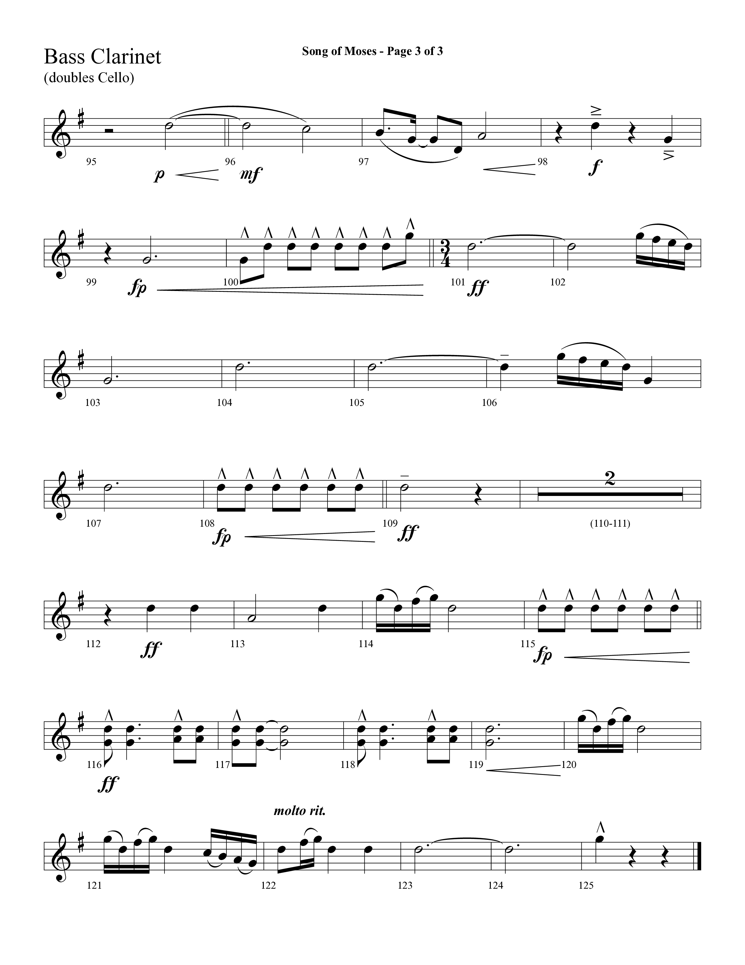 Song Of Moses (Choral Anthem SATB) Bass Clarinet (Lifeway Choral / Arr. Cliff Duren)