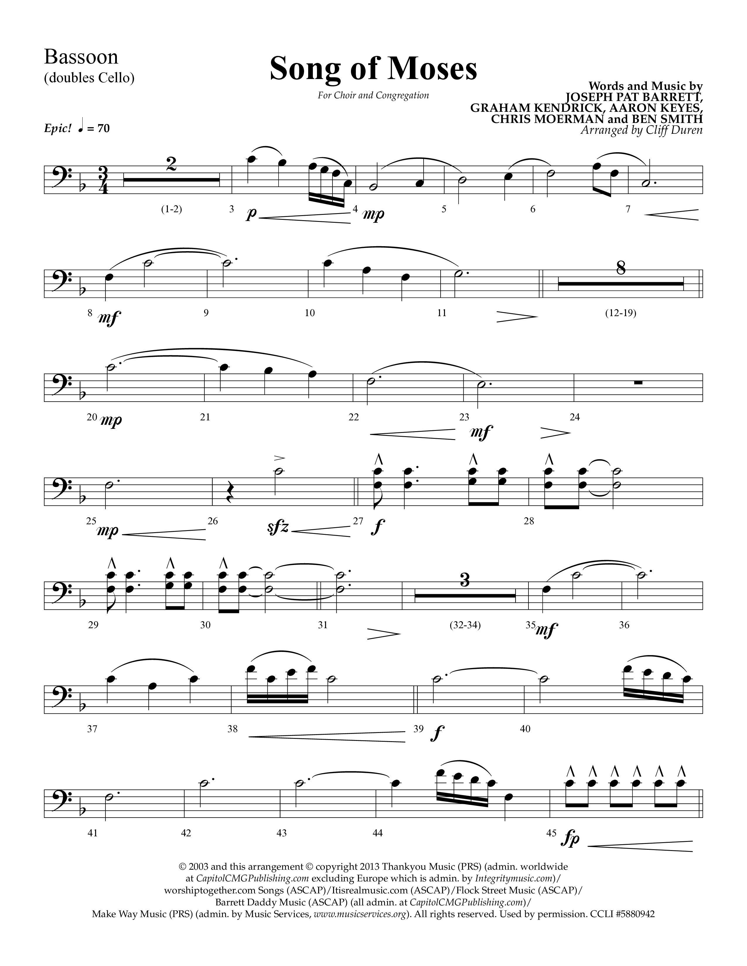 Song Of Moses (Choral Anthem SATB) Bassoon (Lifeway Choral / Arr. Cliff Duren)