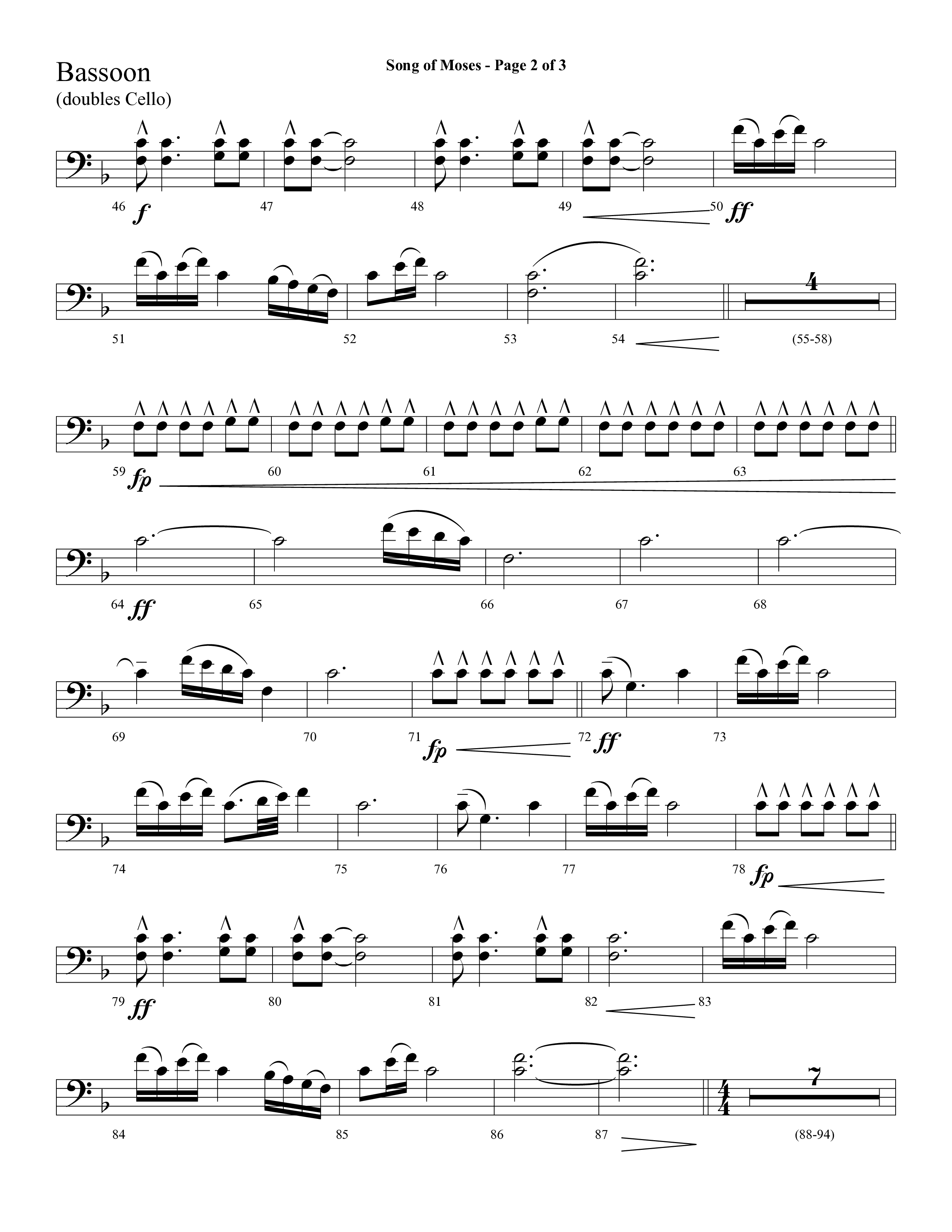 Song Of Moses (Choral Anthem SATB) Bassoon (Lifeway Choral / Arr. Cliff Duren)