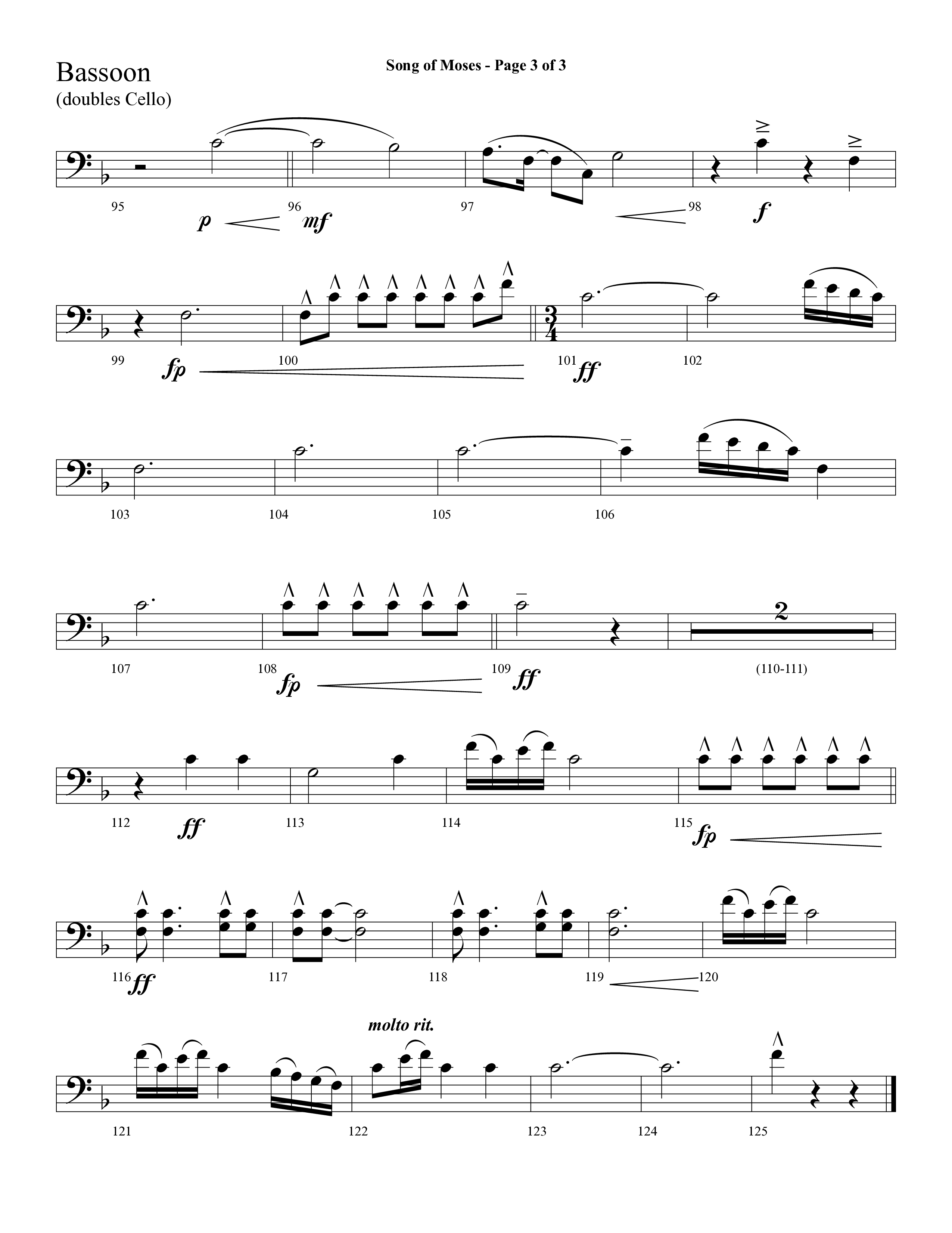 Song Of Moses (Choral Anthem SATB) Bassoon (Lifeway Choral / Arr. Cliff Duren)