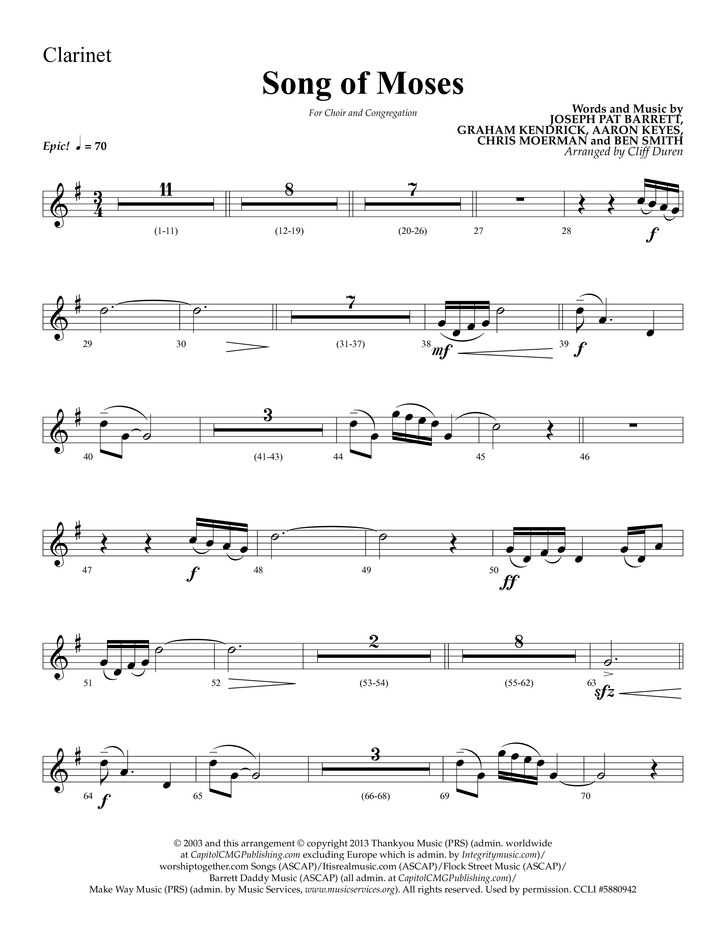 Song Of Moses (Choral Anthem SATB) Clarinet 1/2 (Lifeway Choral / Arr. Cliff Duren)