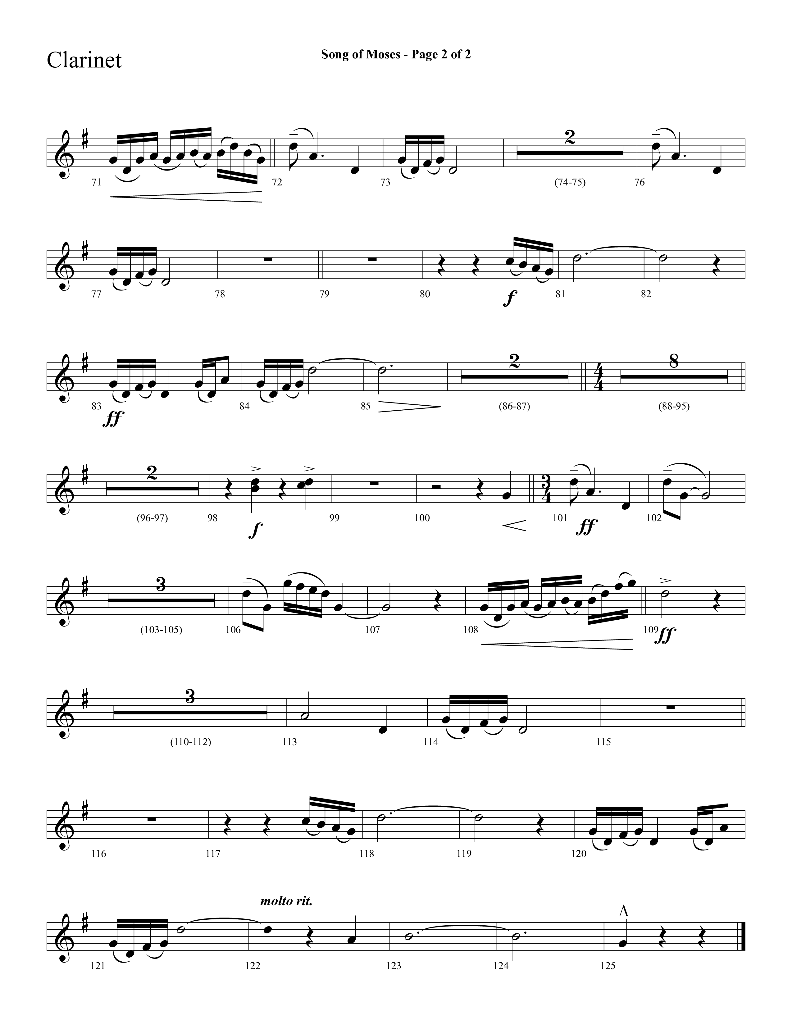 Song Of Moses (Choral Anthem SATB) Clarinet 1/2 (Lifeway Choral / Arr. Cliff Duren)