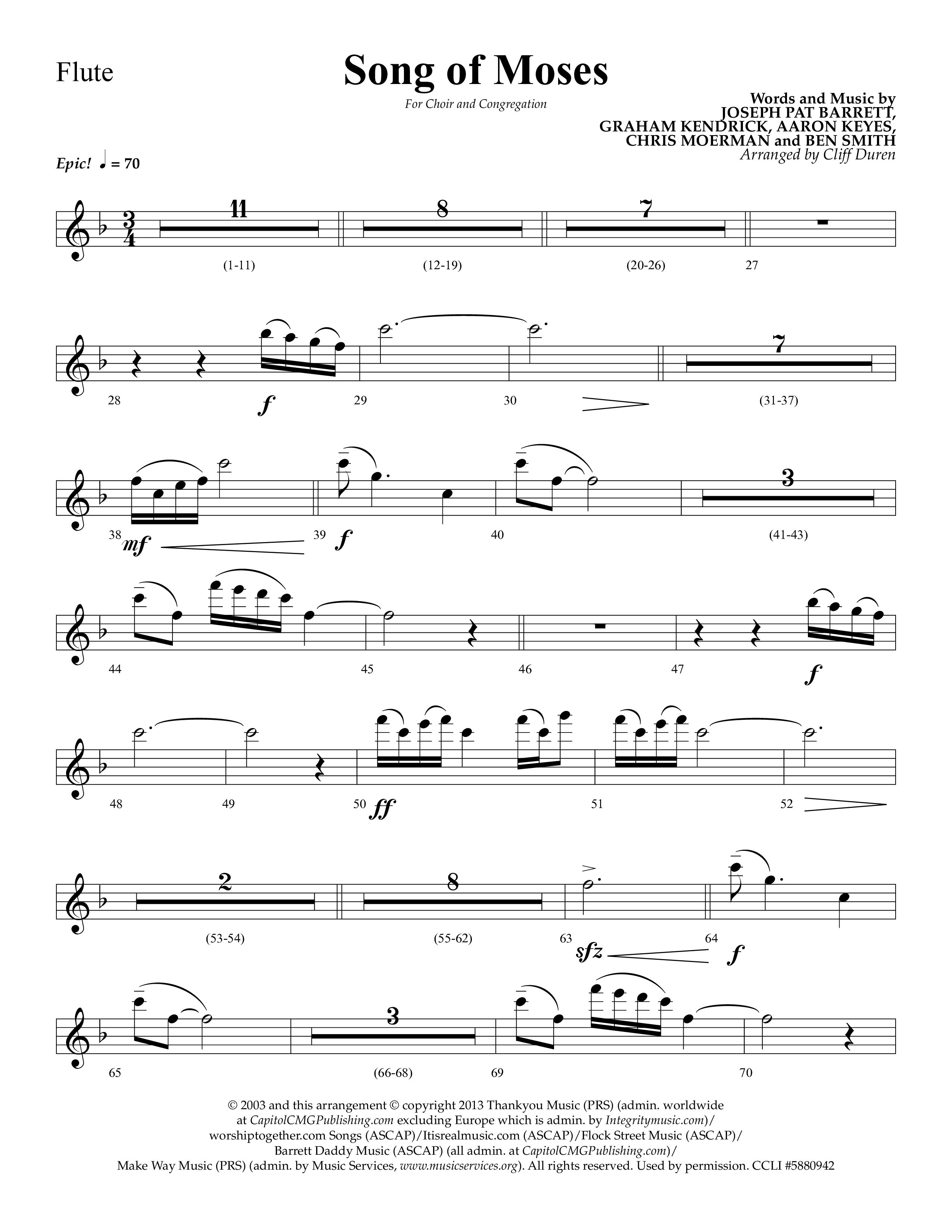 Song Of Moses (Choral Anthem SATB) Flute (Lifeway Choral / Arr. Cliff Duren)