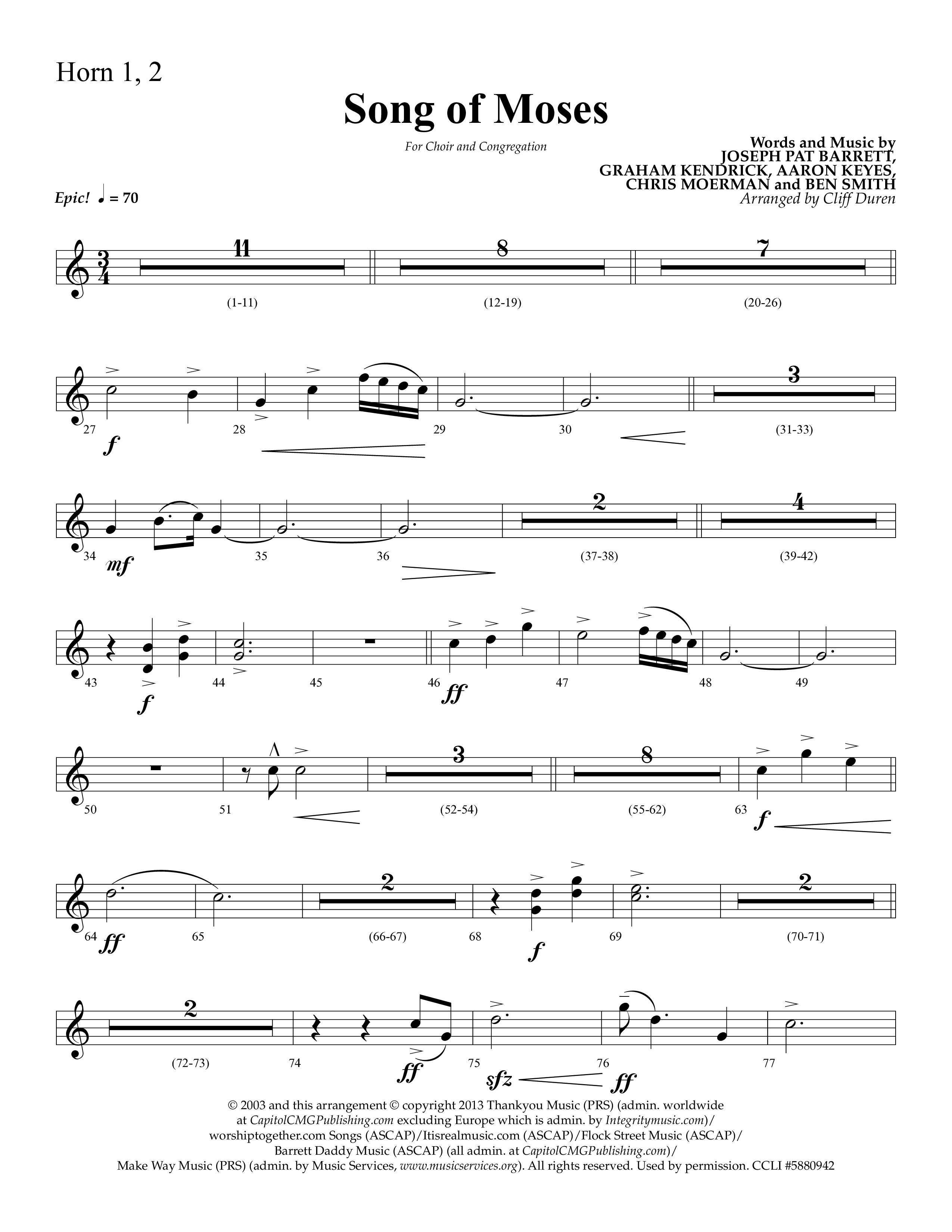 Song Of Moses (Choral Anthem SATB) French Horn 1/2 (Lifeway Choral / Arr. Cliff Duren)