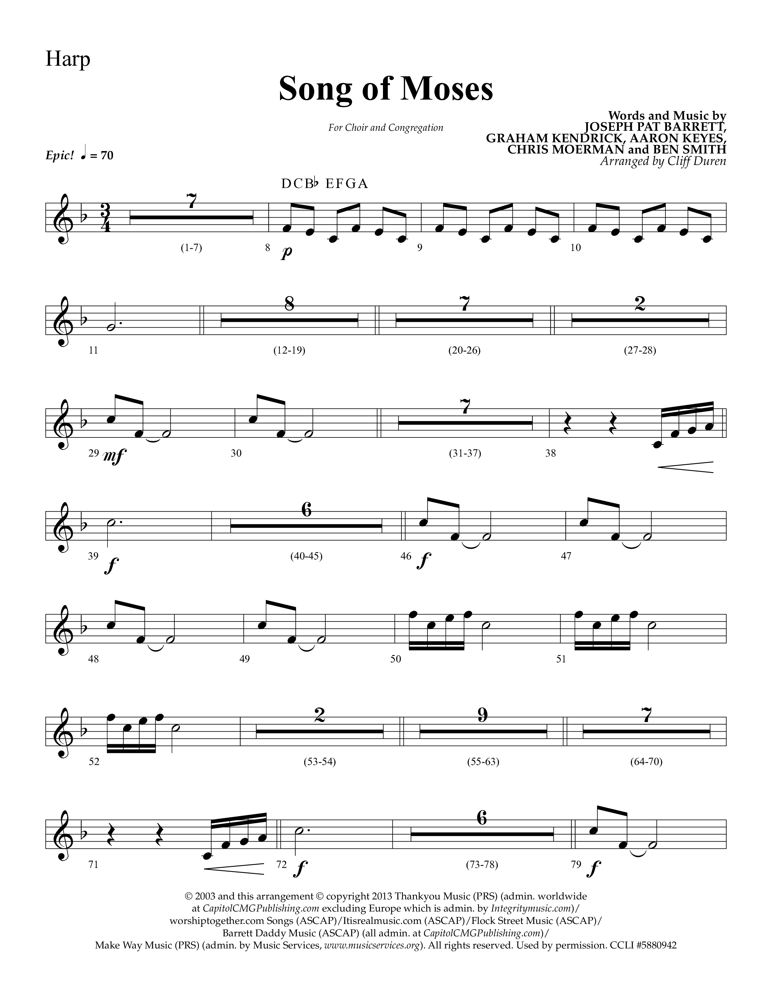 Song Of Moses (Choral Anthem SATB) Harp (Lifeway Choral / Arr. Cliff Duren)