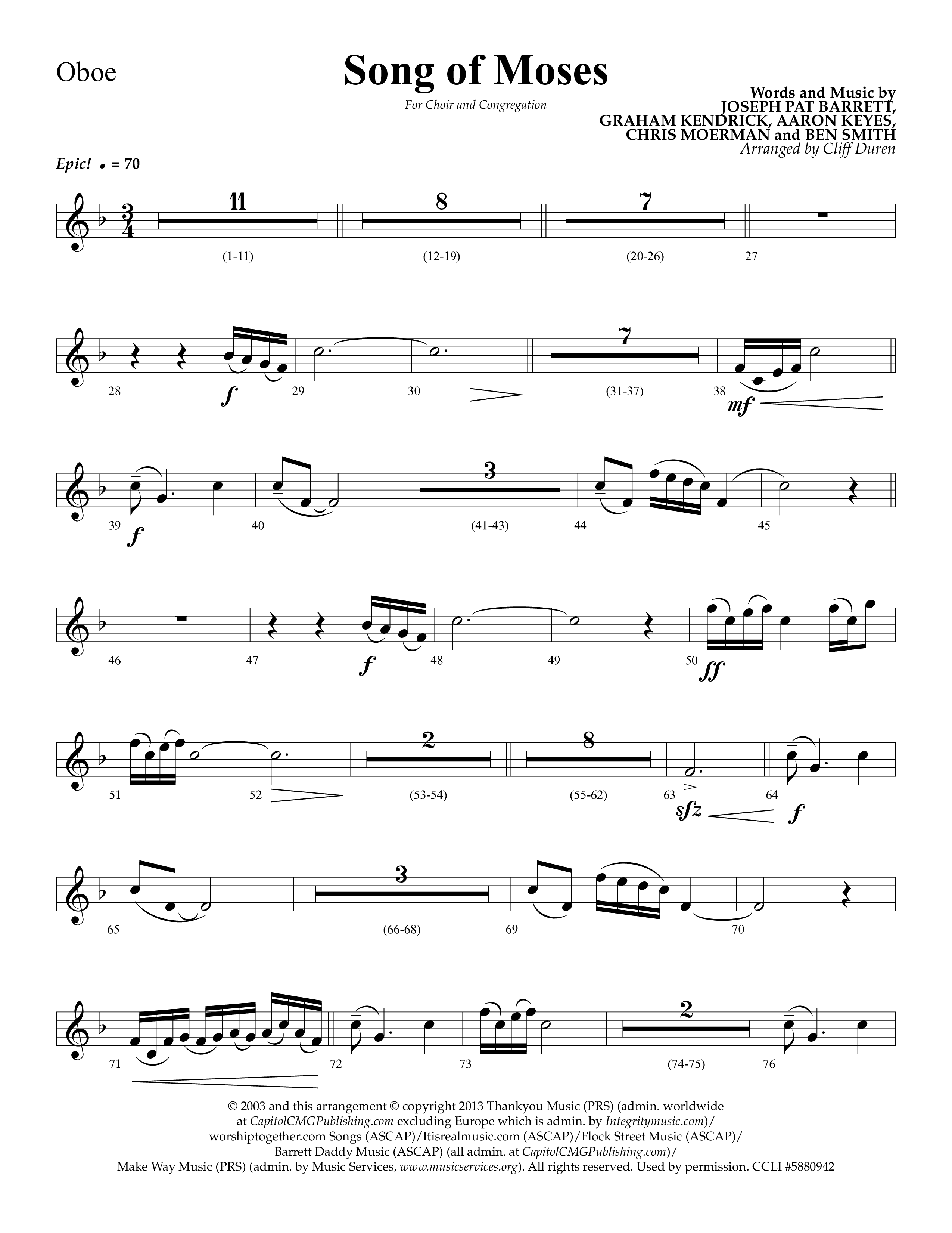 Song Of Moses (Choral Anthem SATB) Oboe (Lifeway Choral / Arr. Cliff Duren)