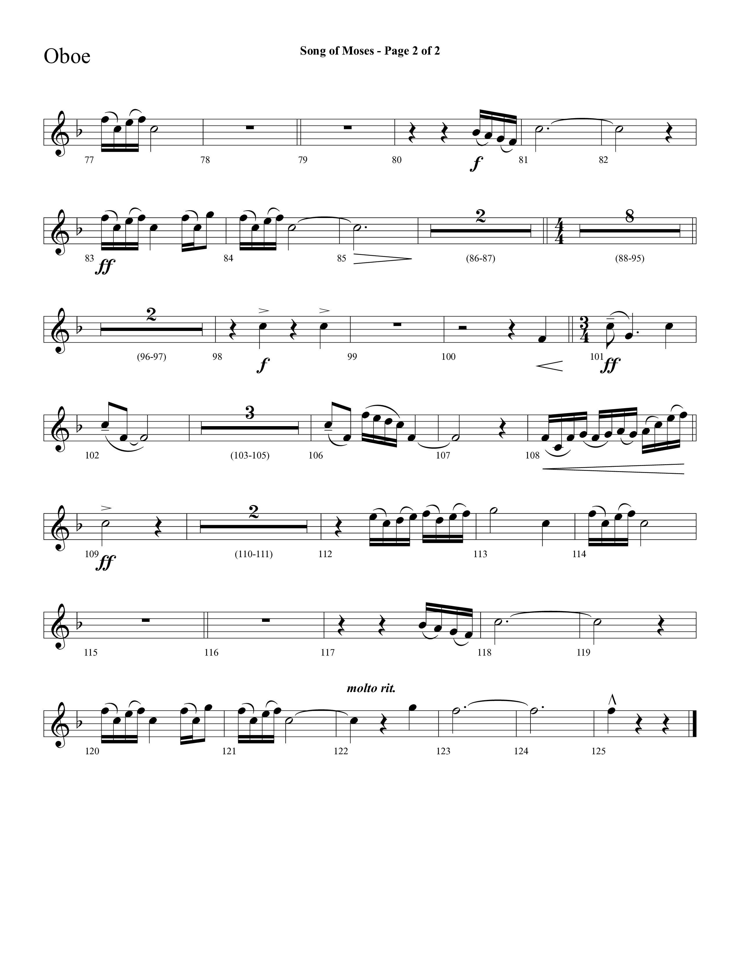 Song Of Moses (Choral Anthem SATB) Oboe (Lifeway Choral / Arr. Cliff Duren)