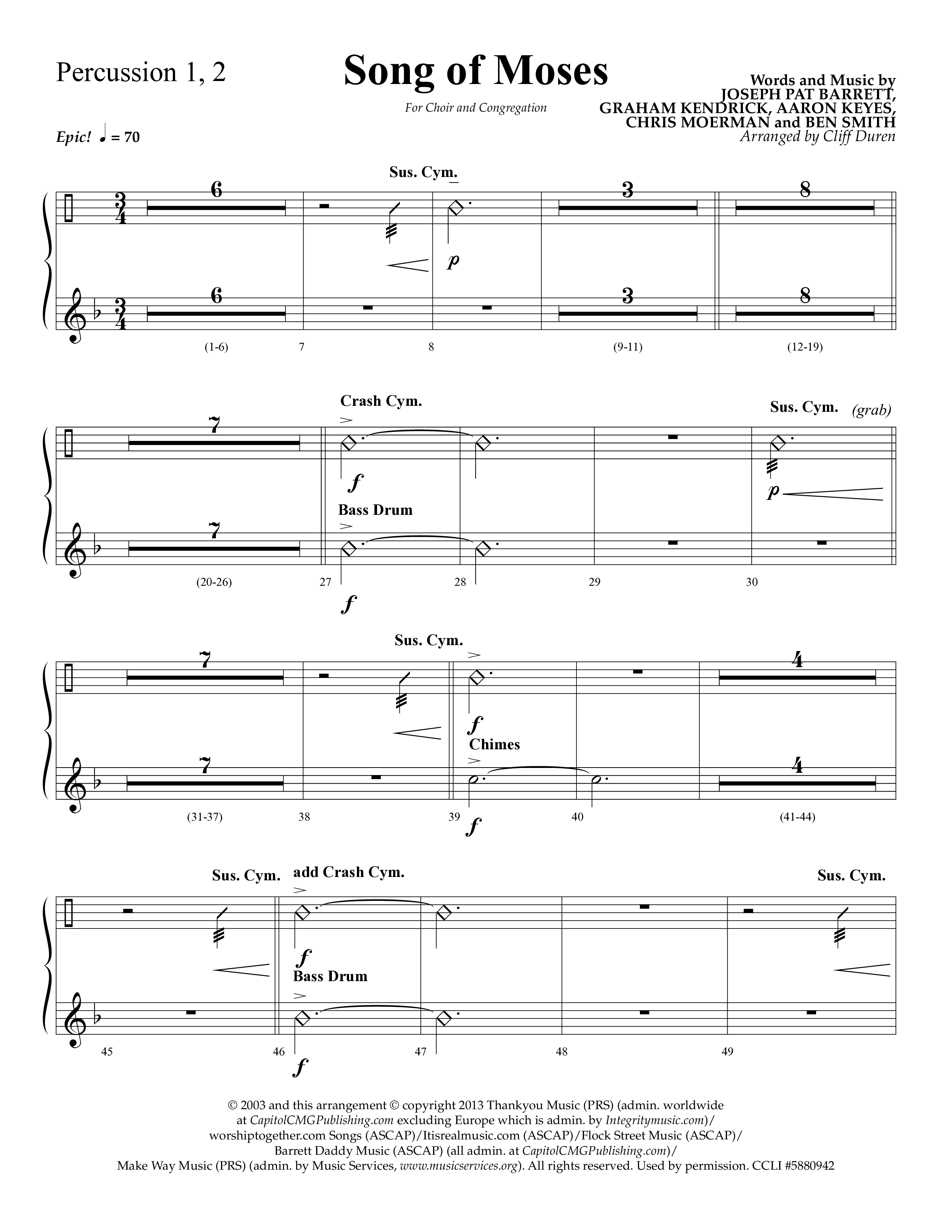 Song Of Moses (Choral Anthem SATB) Percussion 1/2 (Lifeway Choral / Arr. Cliff Duren)