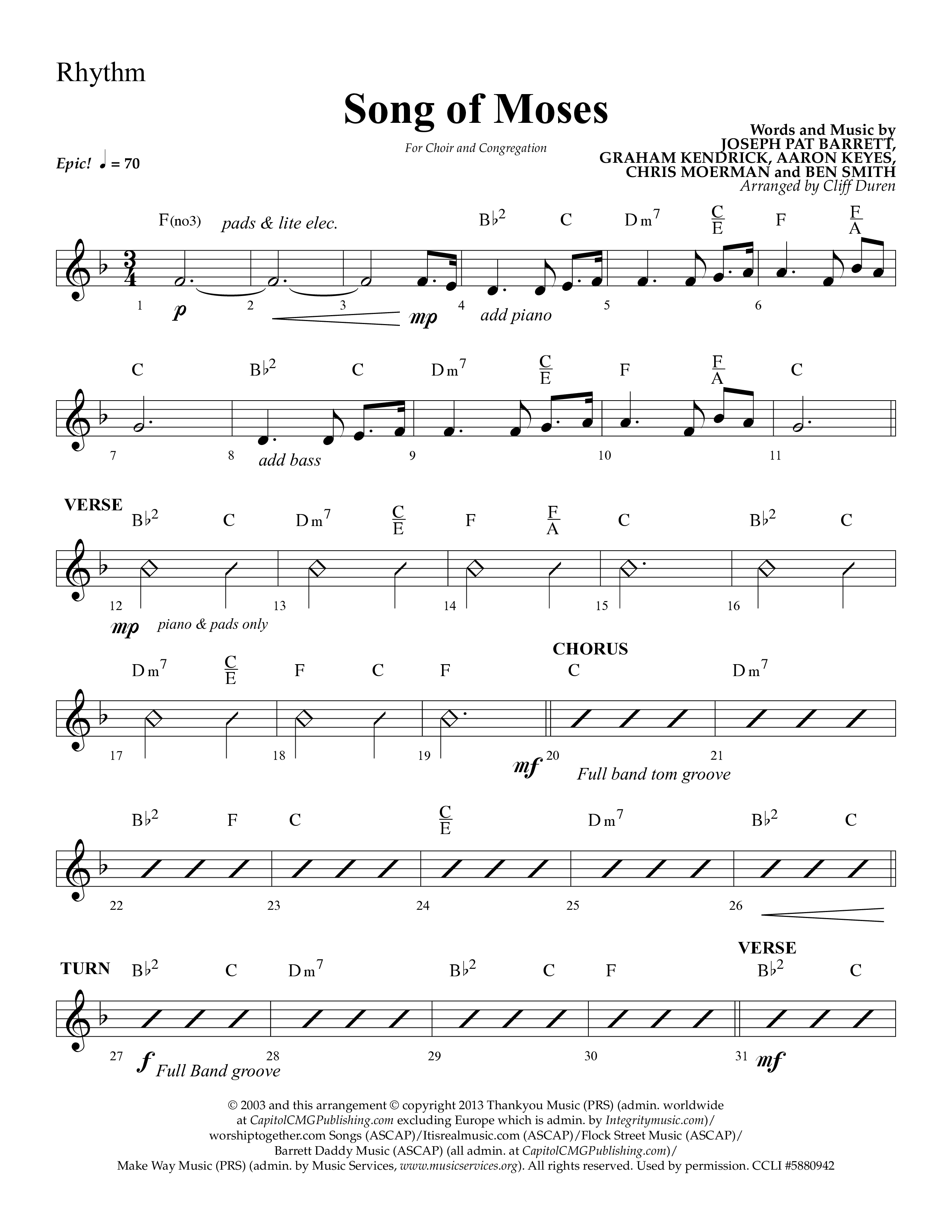 Song Of Moses (Choral Anthem SATB) Lead Melody & Rhythm (Lifeway Choral / Arr. Cliff Duren)