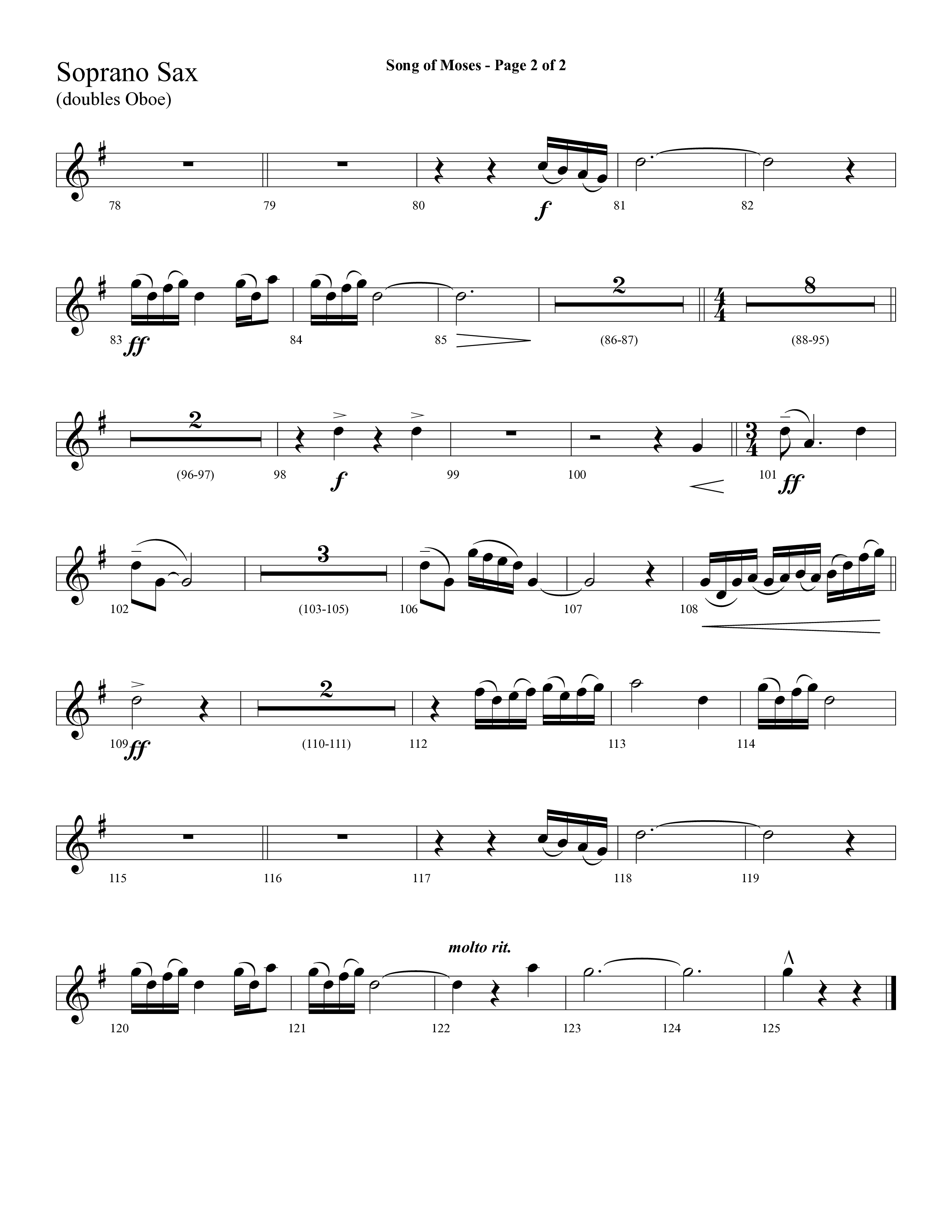 Song Of Moses (Choral Anthem SATB) Soprano Sax (Lifeway Choral / Arr. Cliff Duren)