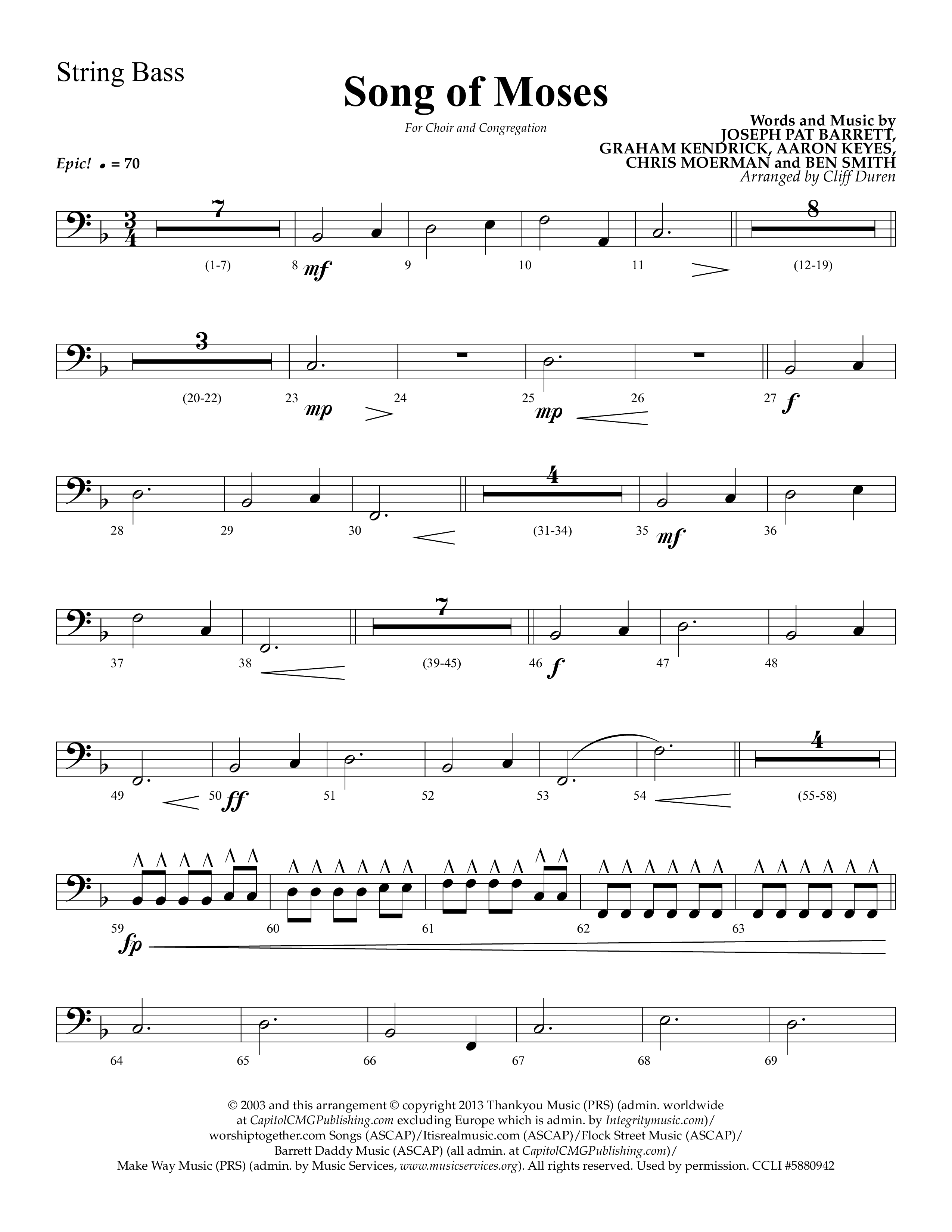 Song Of Moses (Choral Anthem SATB) String Bass (Lifeway Choral / Arr. Cliff Duren)