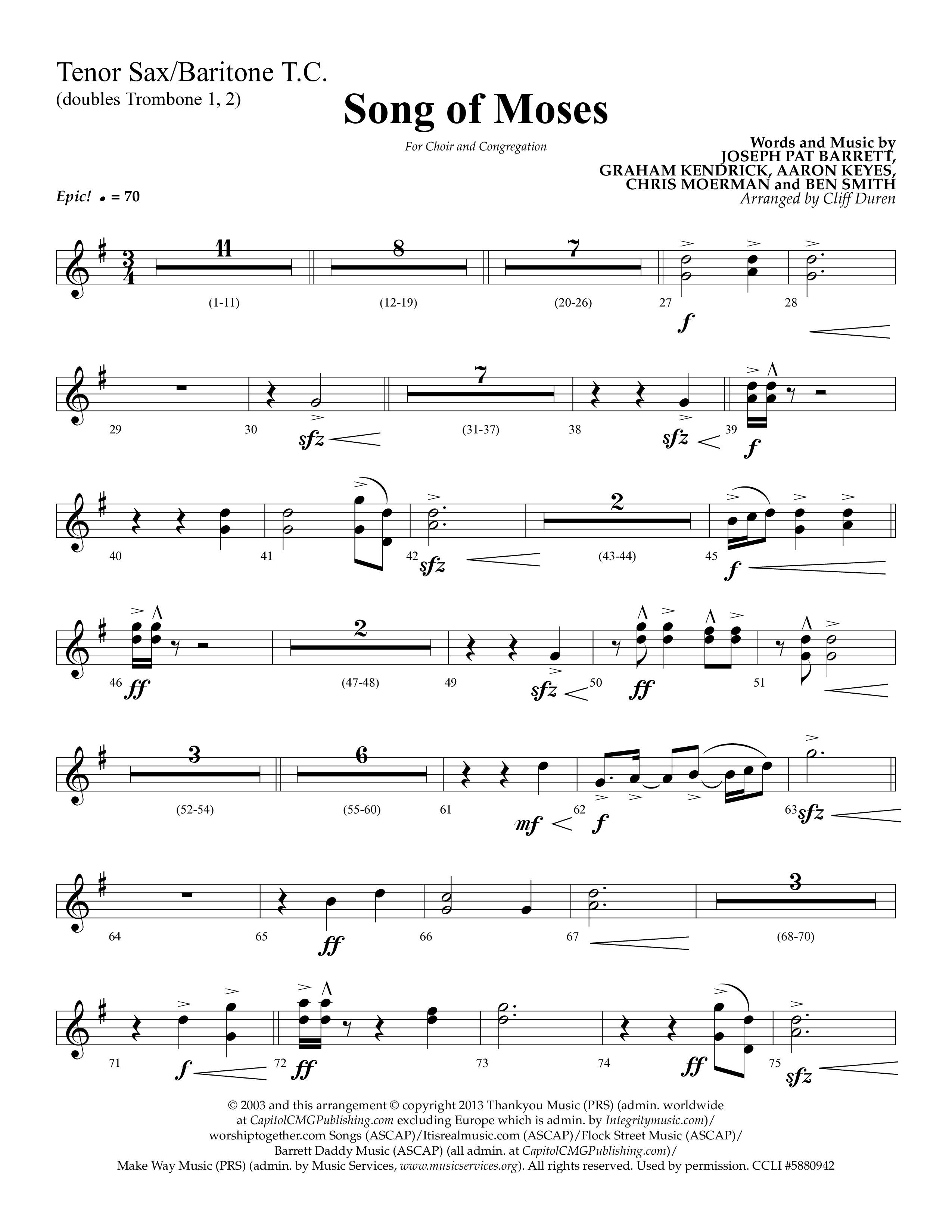Song Of Moses (Choral Anthem SATB) Tenor Sax/Baritone T.C. (Lifeway Choral / Arr. Cliff Duren)