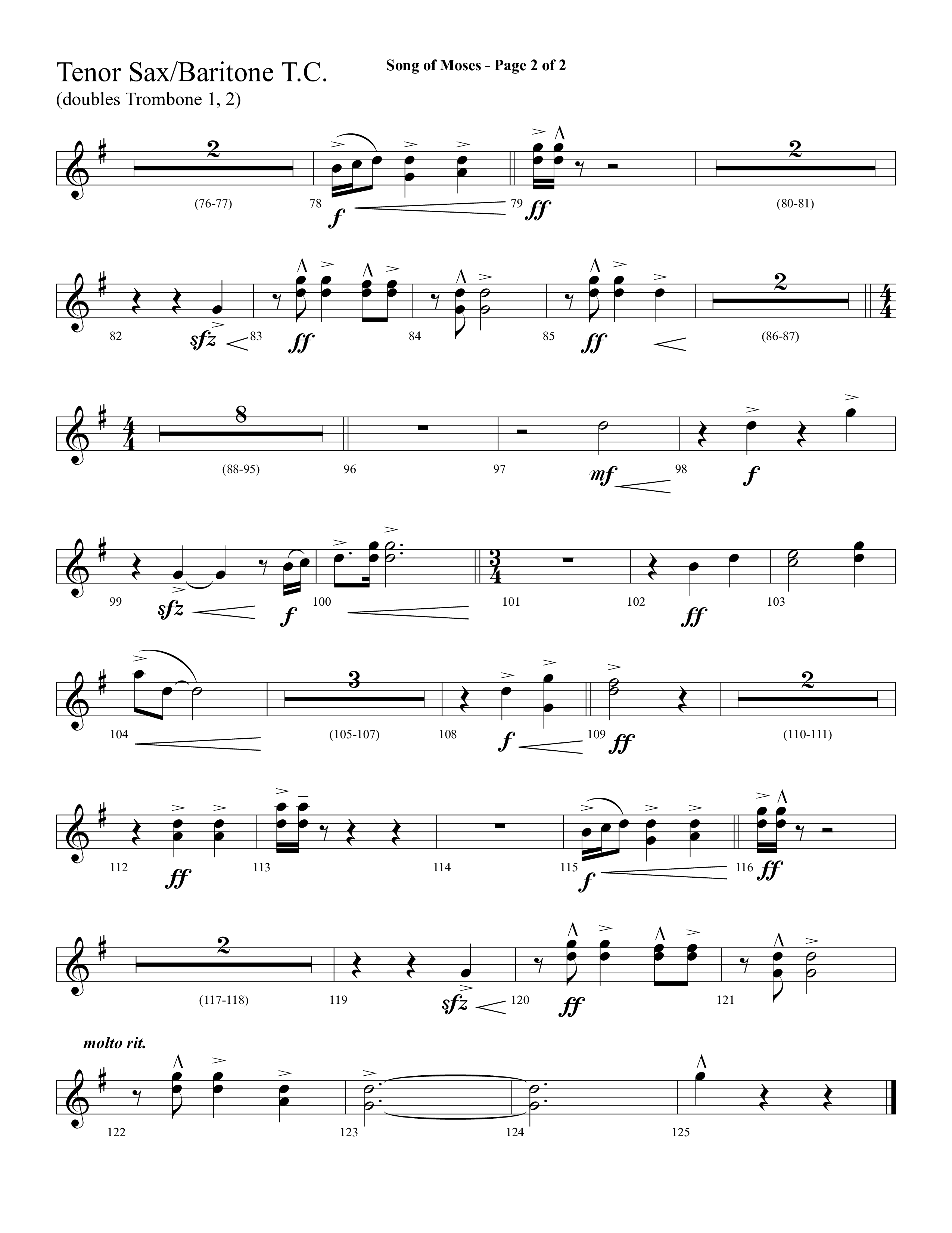 Song Of Moses (Choral Anthem SATB) Tenor Sax/Baritone T.C. (Lifeway Choral / Arr. Cliff Duren)